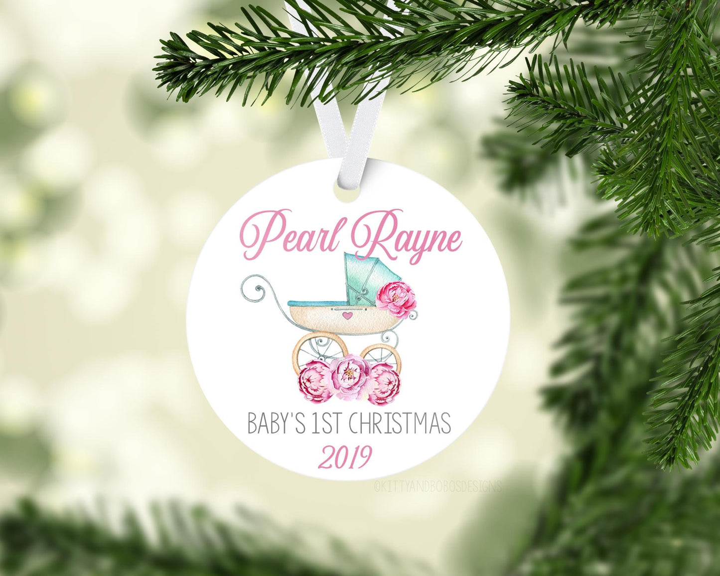 Girl Pram Baby's 1st Christmas Ornament