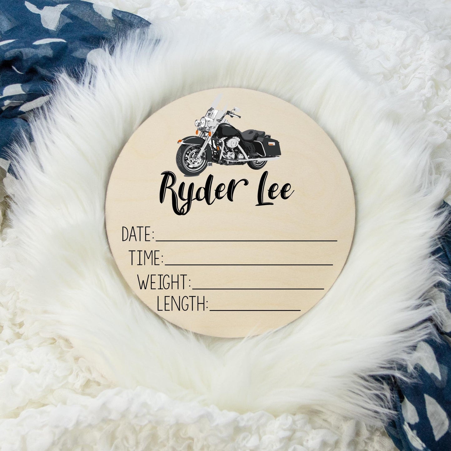 Motorcycle Wooden Birth Stat Sign B14