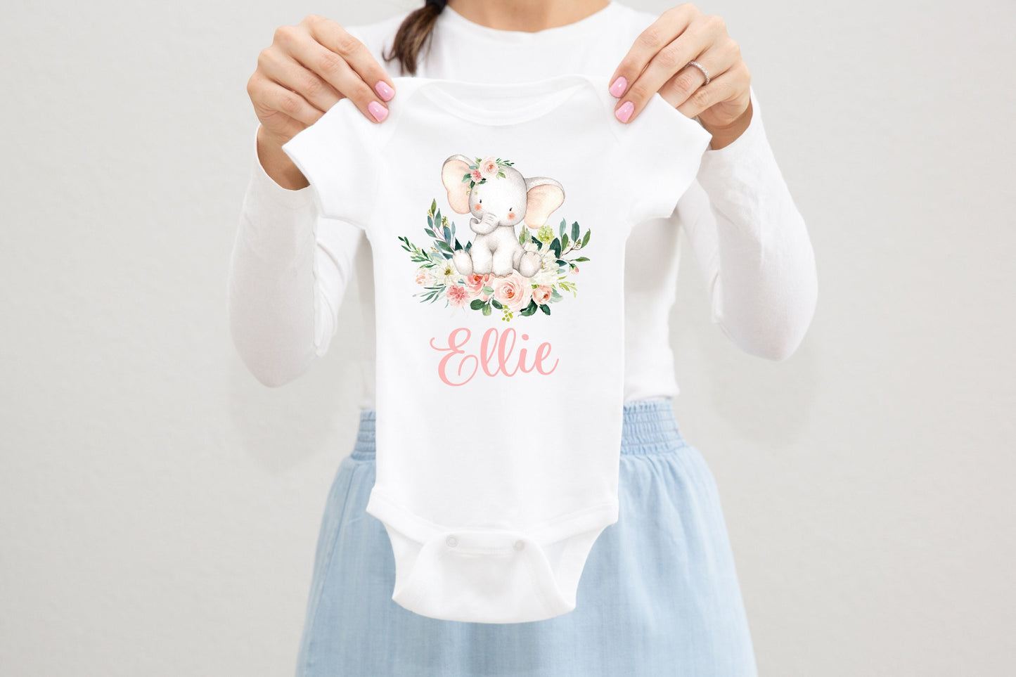 Elephant Baby Bodysuit, Pink S12