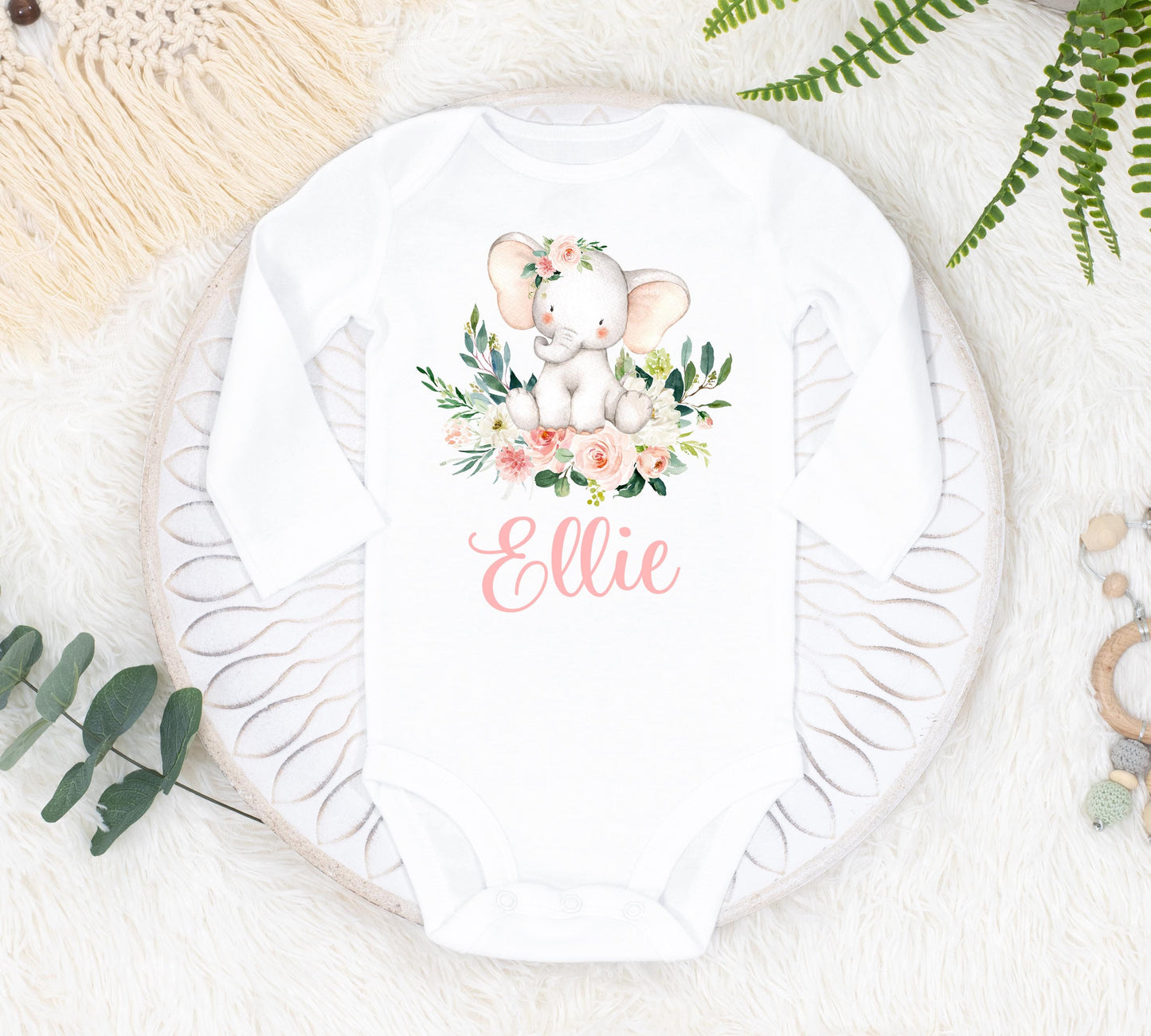 Elephant Baby Bodysuit, Pink S12