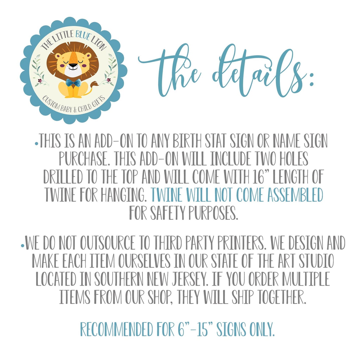 Hanging Sign Upgrade for The Little Blue Lion Wooden Birth Stat Signs and Name Signs