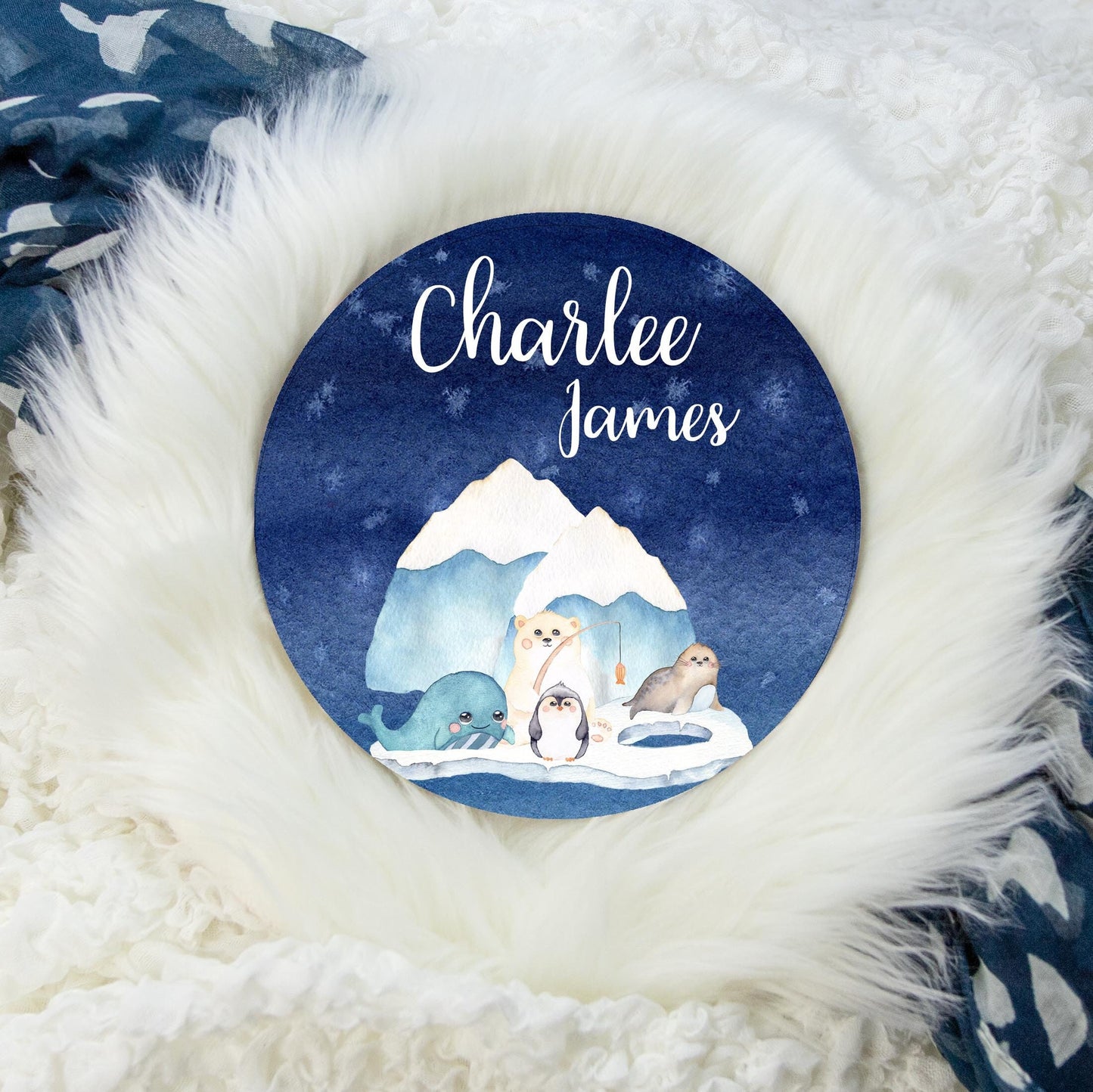 Arctic Animal Round Wood Name Sign, O19