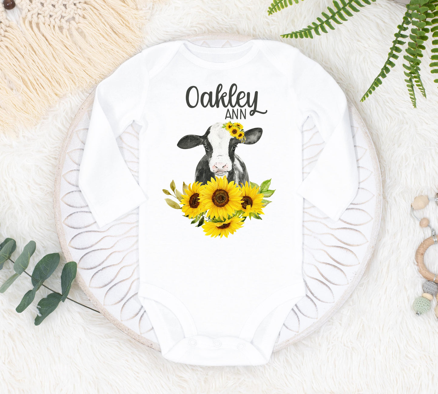Sunflower Cow Baby Bodysuit, Girl C14