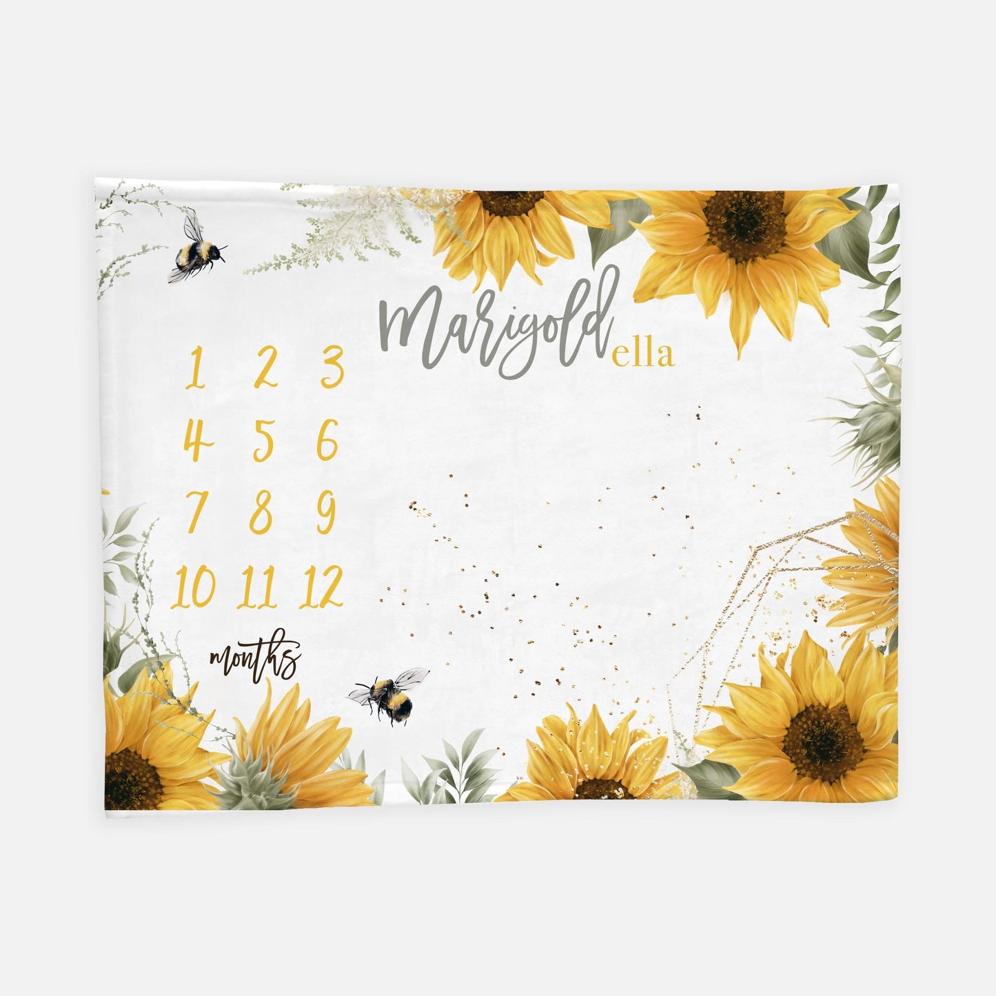 Sunflower Honey Bee Baby Milestone Blanket, Girl F62