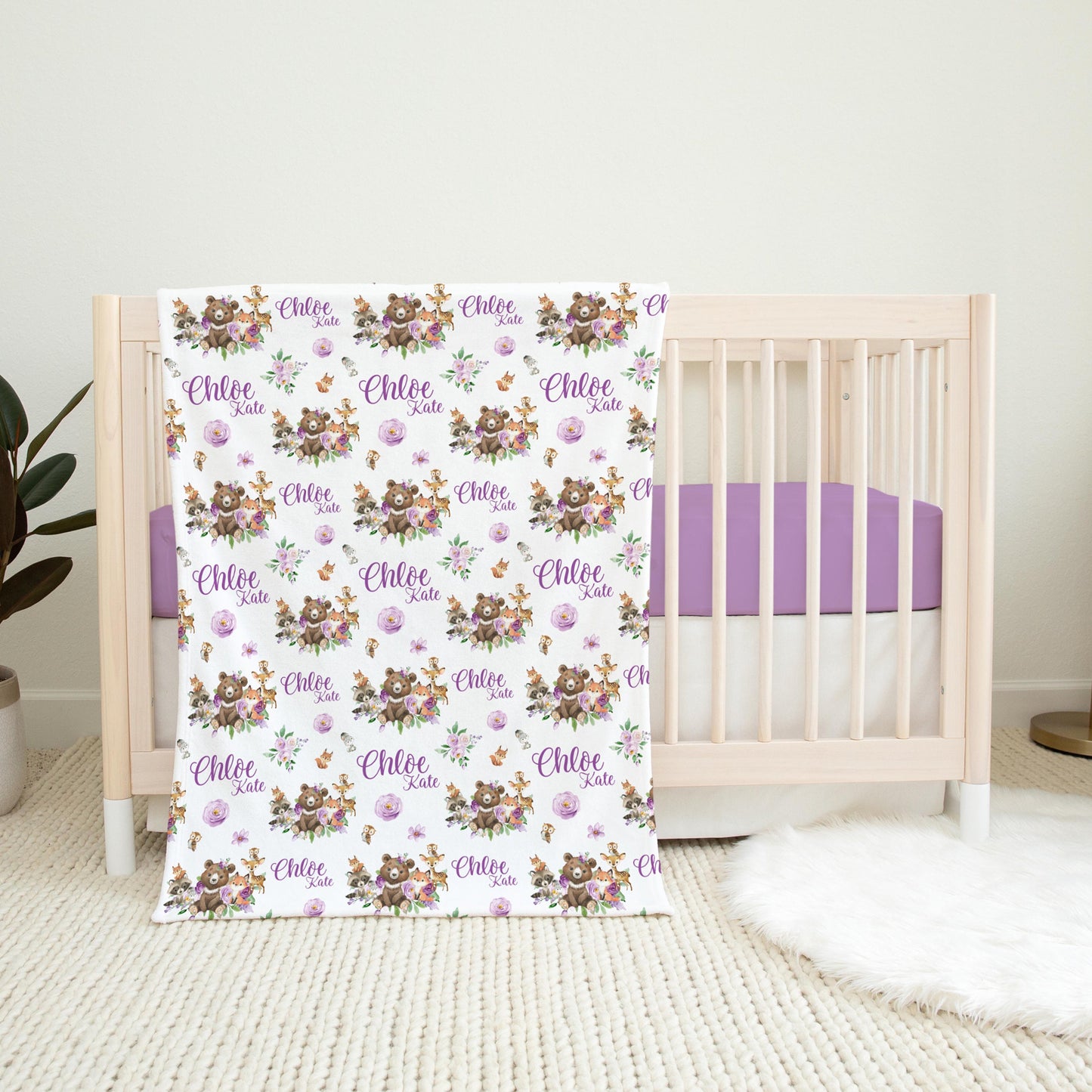 Girl Woodland Swaddle Set, Purple W28