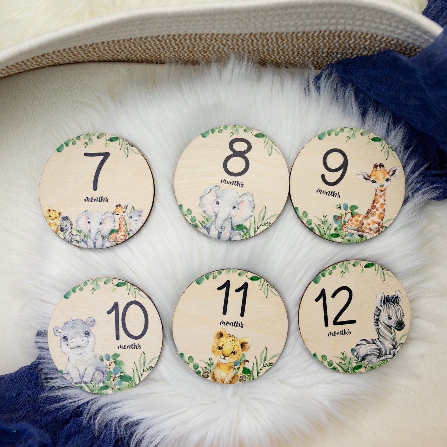 Safari Milestone Cards, Wood Discs S1