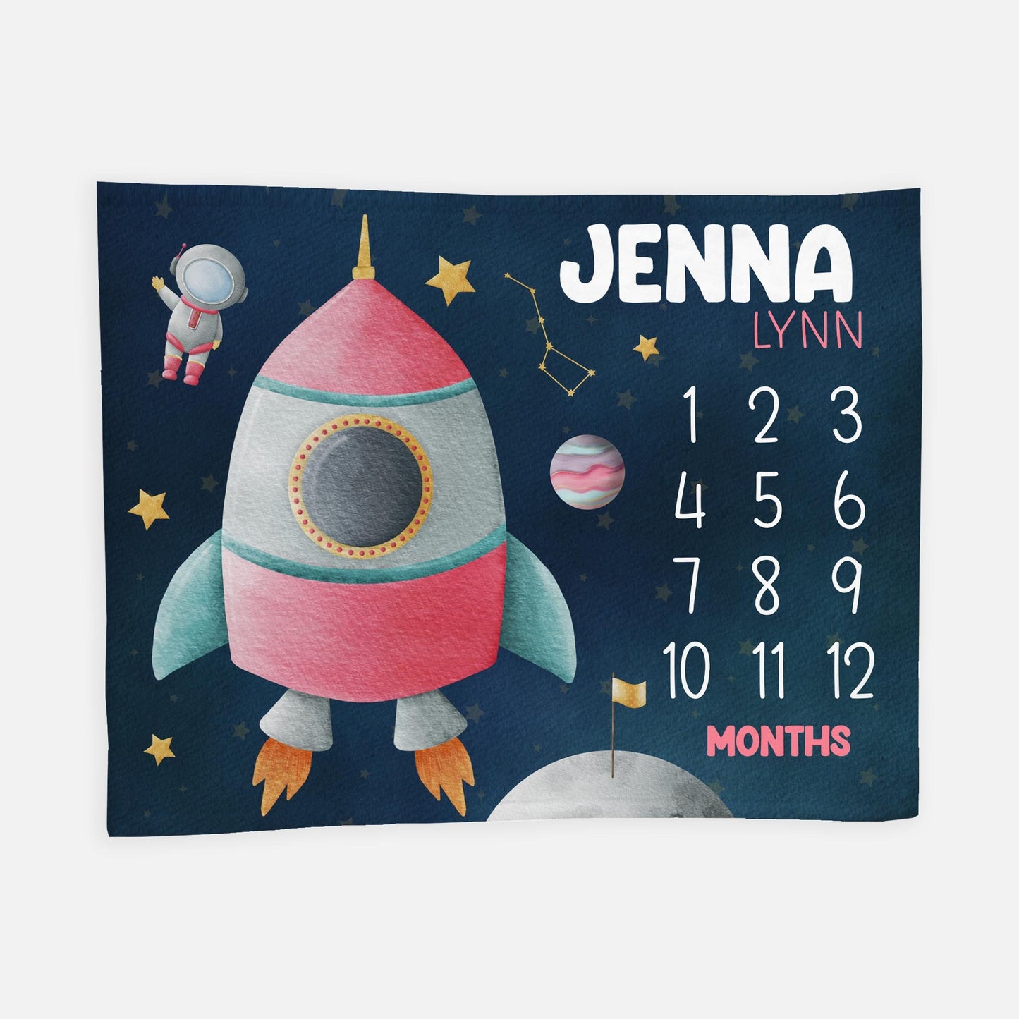 Rocket Moon and Stars Baby Milestone Blanket, T41