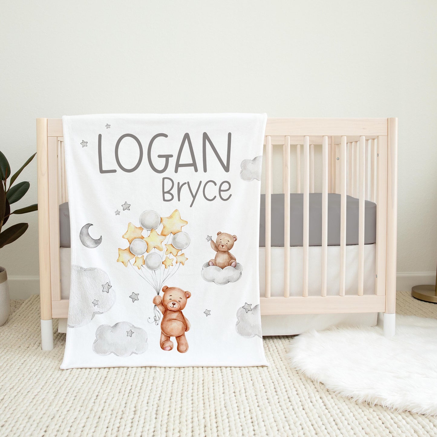 Personalized Moon and Stars Baby Blanket, B36
