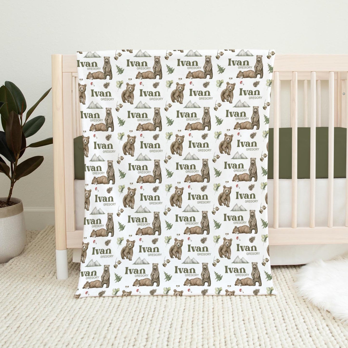 Woodland Swaddle Set, Bear Baby Blanket, W31