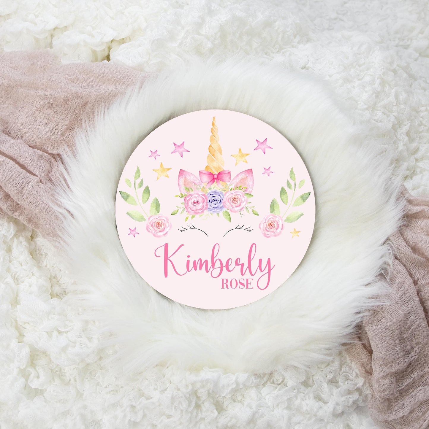 Unicorn Face Name Sign, Round Wood Name Sign, Rainbow Nursery G33
