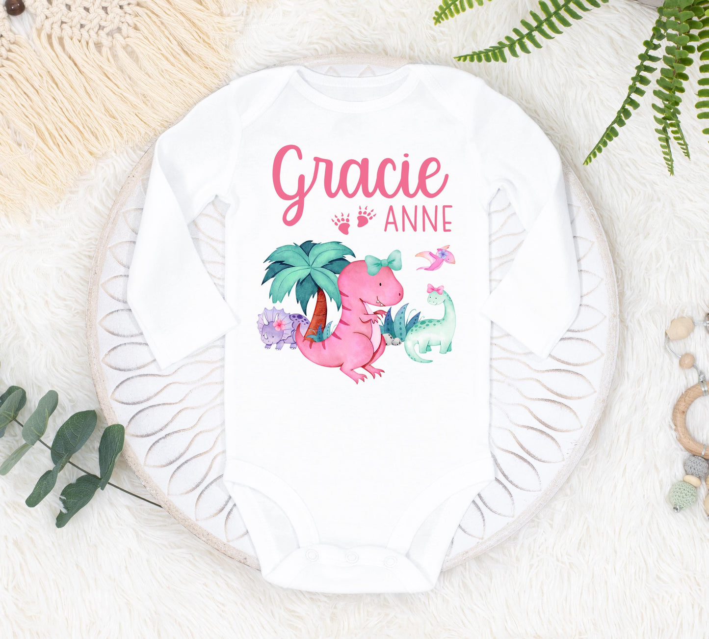 Girl Dinosaur Baby Bodysuit, B23