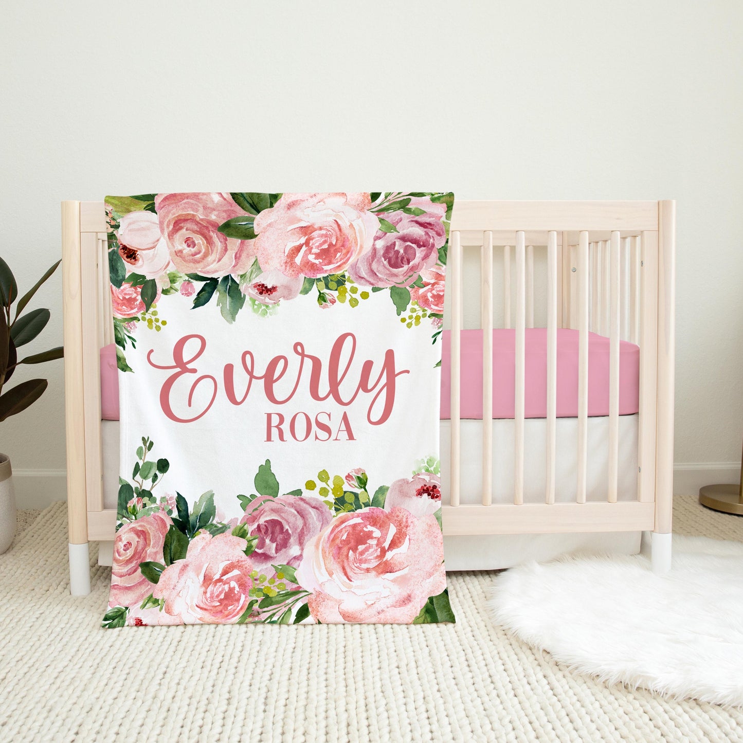 Pink Blush Rose Girl Blanket, Rose Floral F42