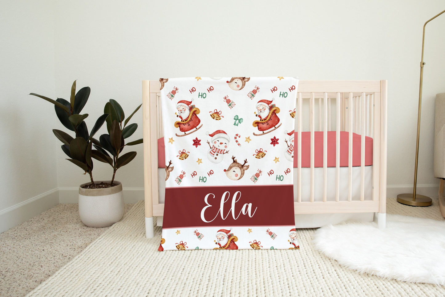 Personalized Santa Sleigh Christmas Baby Blanket