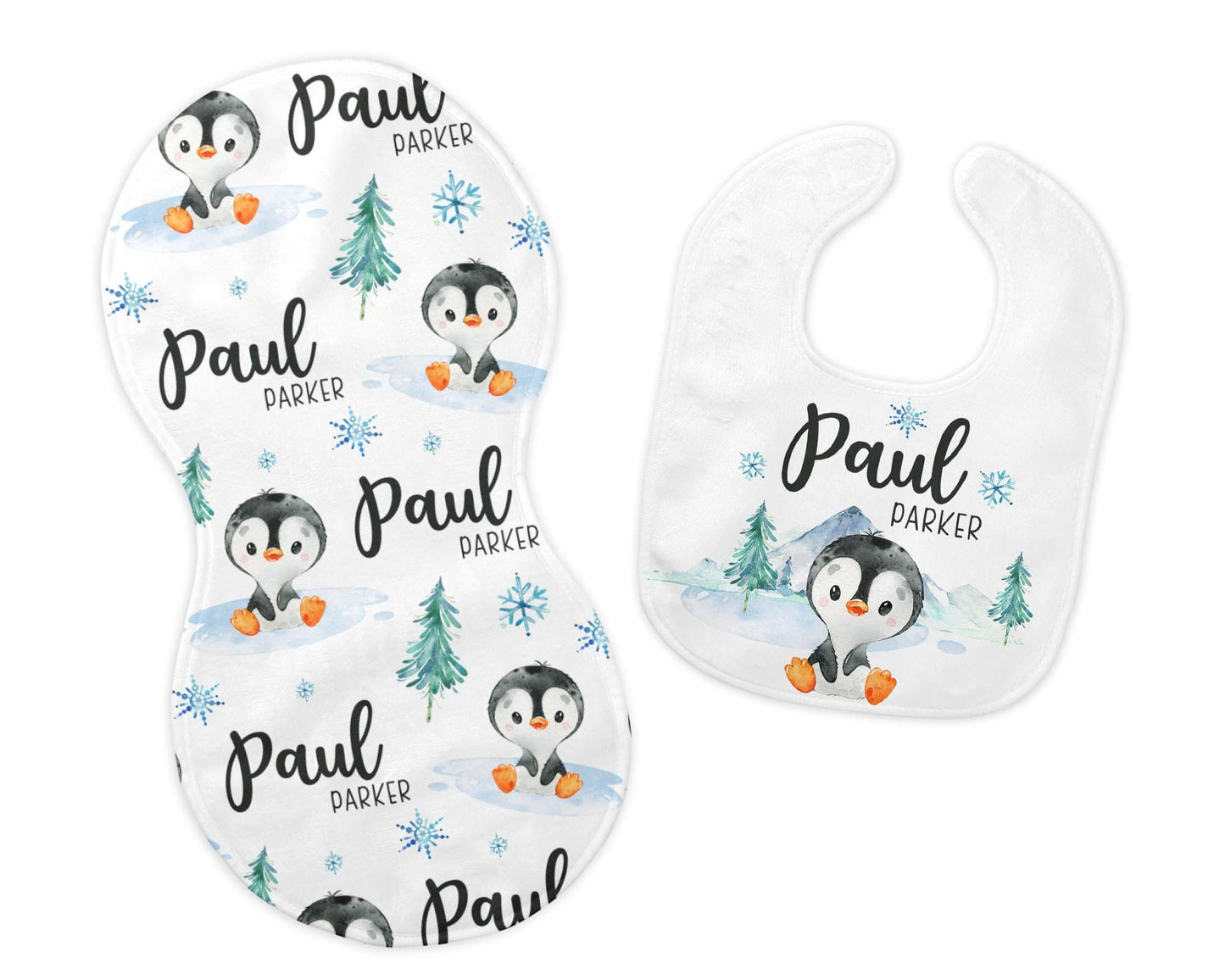Penguin Bib and Burp Cloth Set, Arctic Animals O29