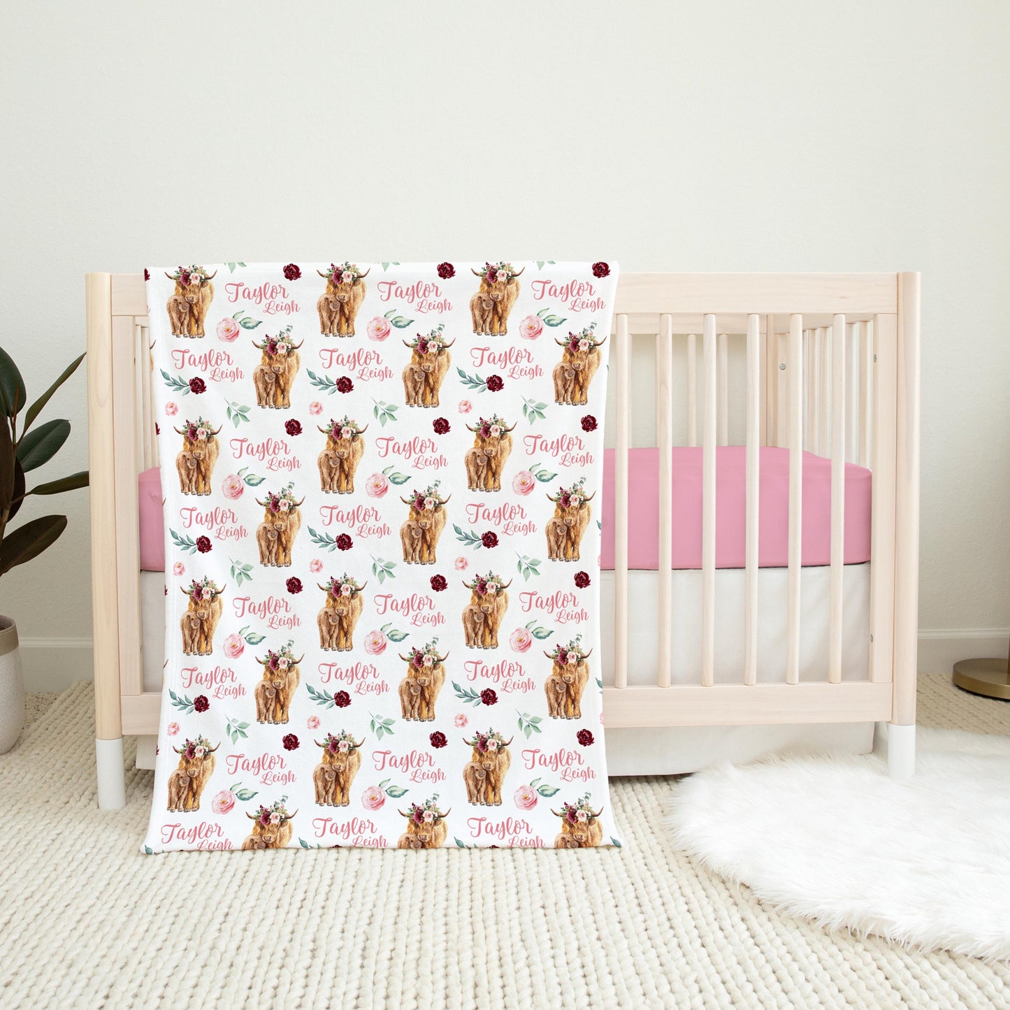 Girl Highland Cow Swaddle Blanket, C19