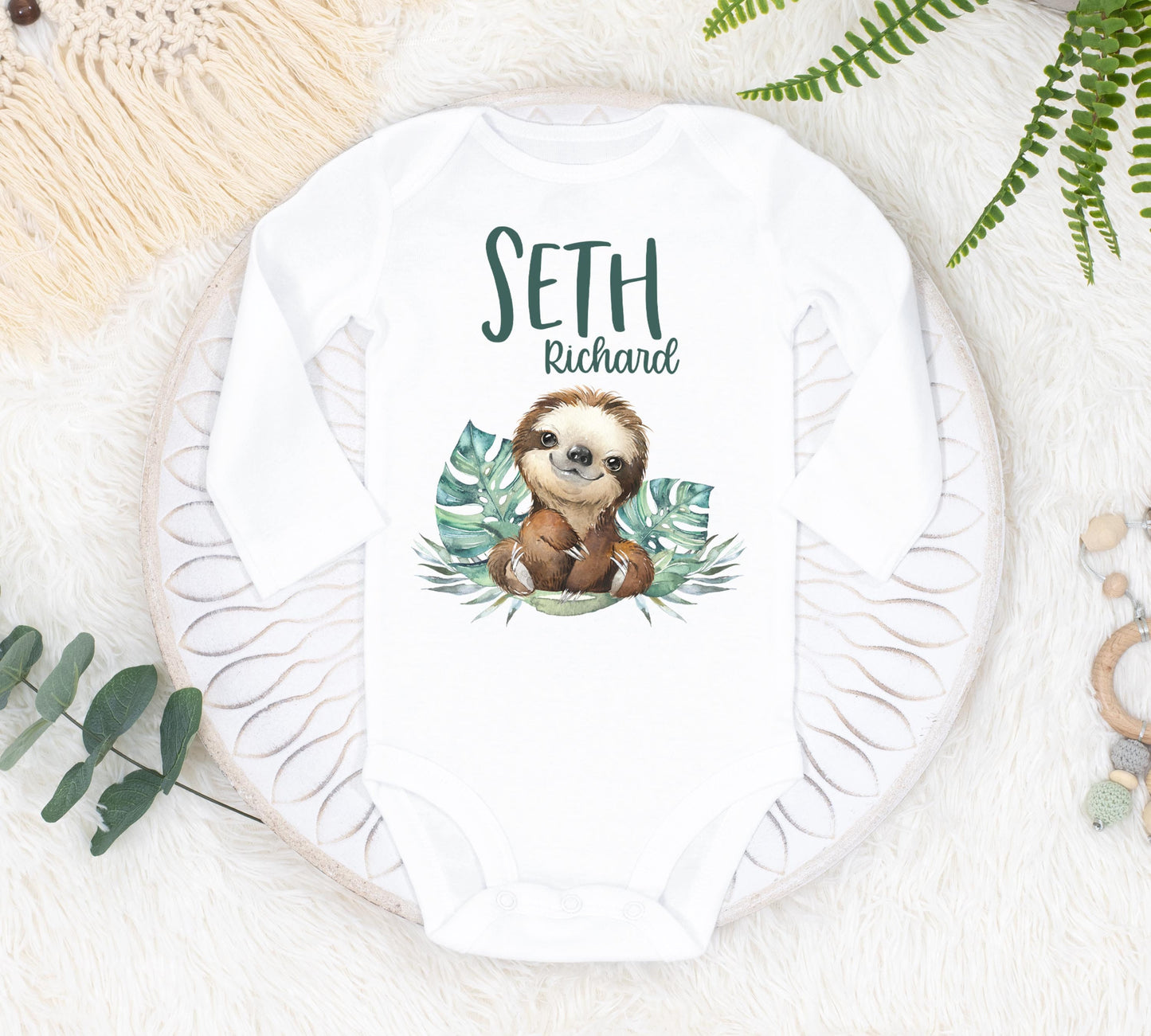 Sloth Baby Bodysuit, Boy Sloth S45
