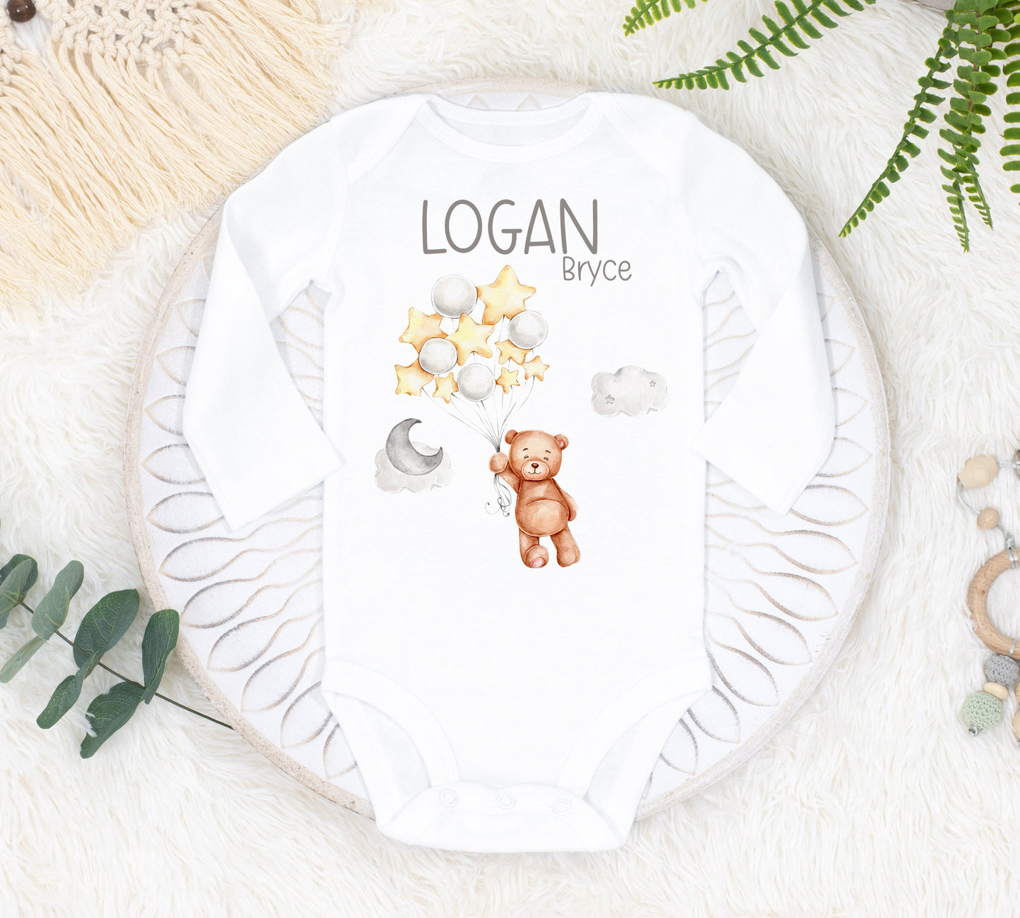 Bear Lullaby Baby Bodysuit, Bear Balloon Baby Outfit, B36
