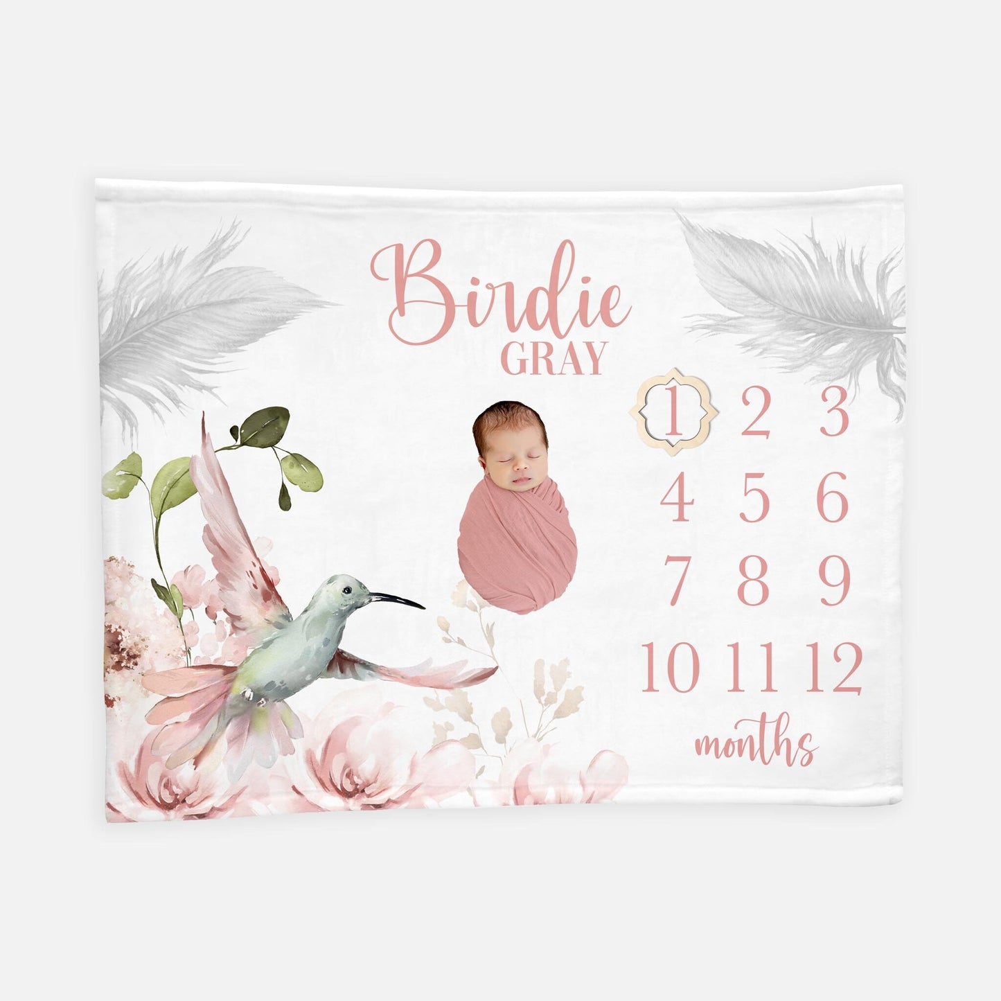 Bird Baby Girl Milestone Blanket, Hummingbird Baby Blanket, G41