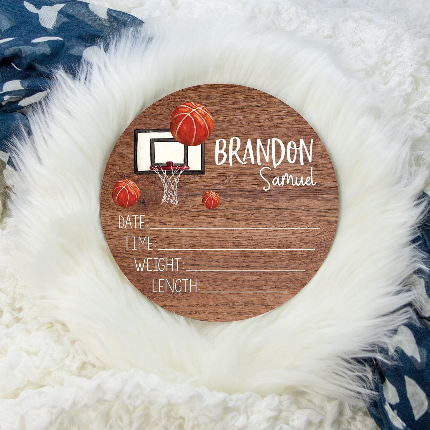 Basketball Wood Birth Stat Sign, B52