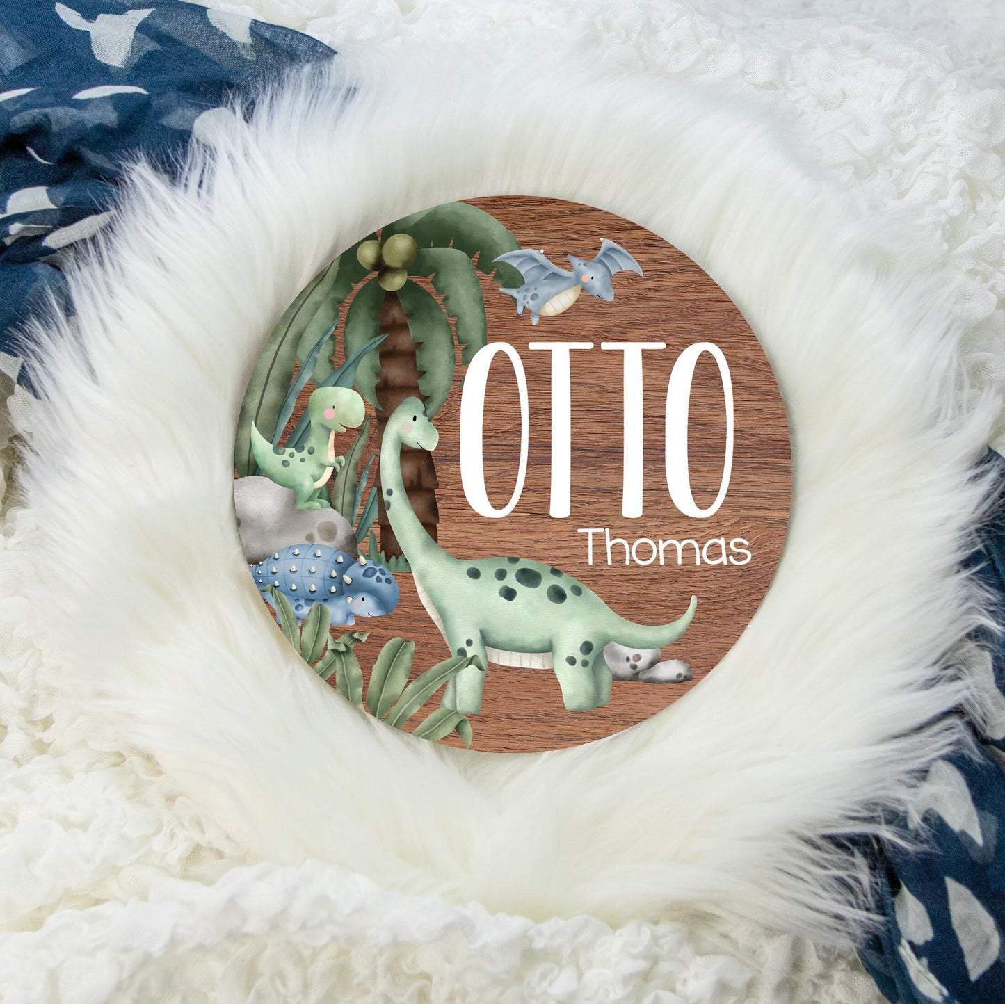Dinosaur Round Wood Name Sign, Dino Sign, Dinosaur Baby Sign, Round Wood Baby Name Sign, Baby Announcement Sign, Dino Theme Nursery B50