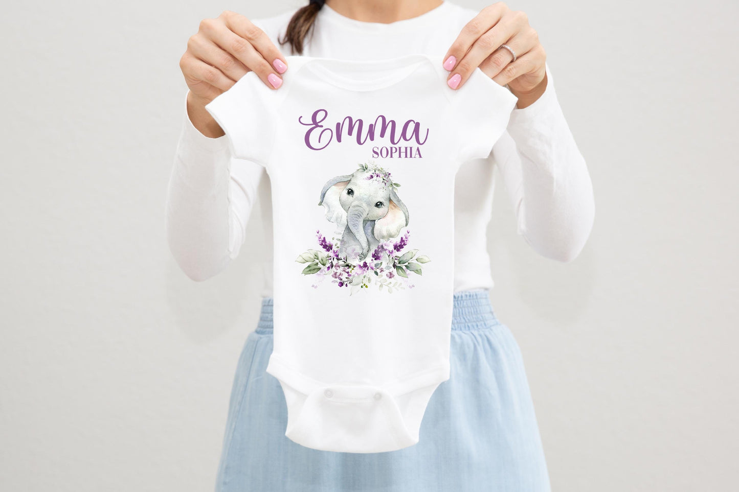 Elephant Baby Girl Bodysuit, S51