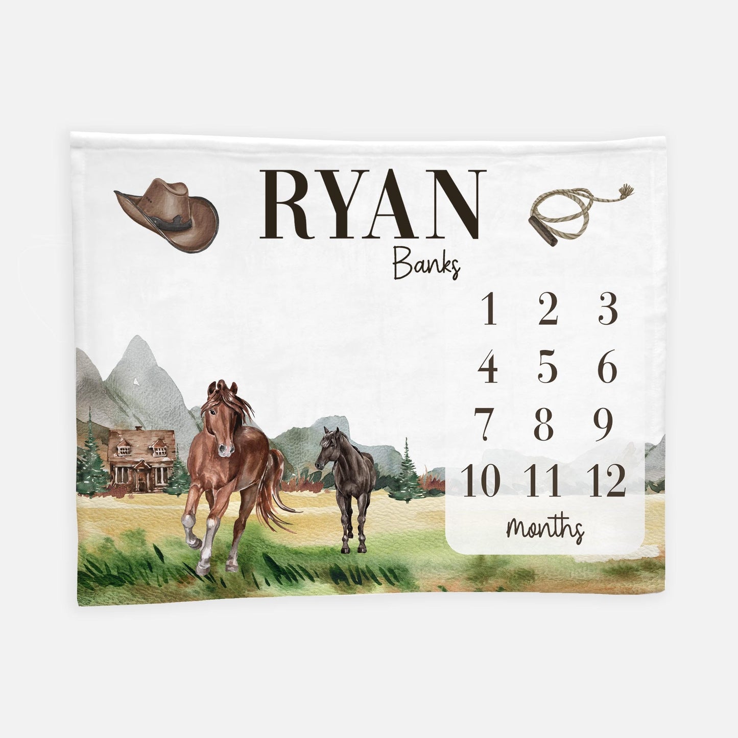 Cowboy Mountain Horse Baby Milestone Blanket, C36