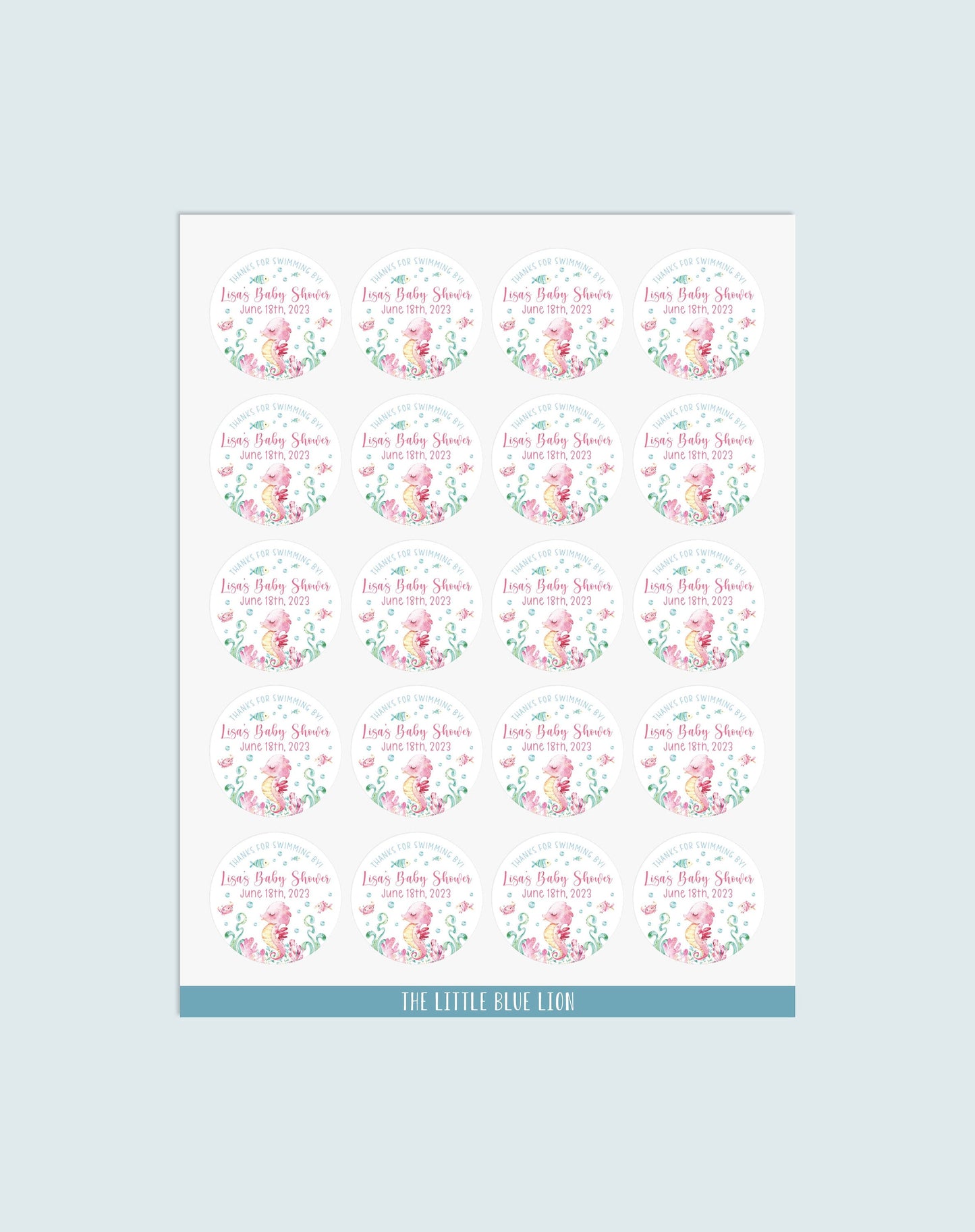 Under The Sea Baby Shower Favor Stickers, Ocean Theme, O5
