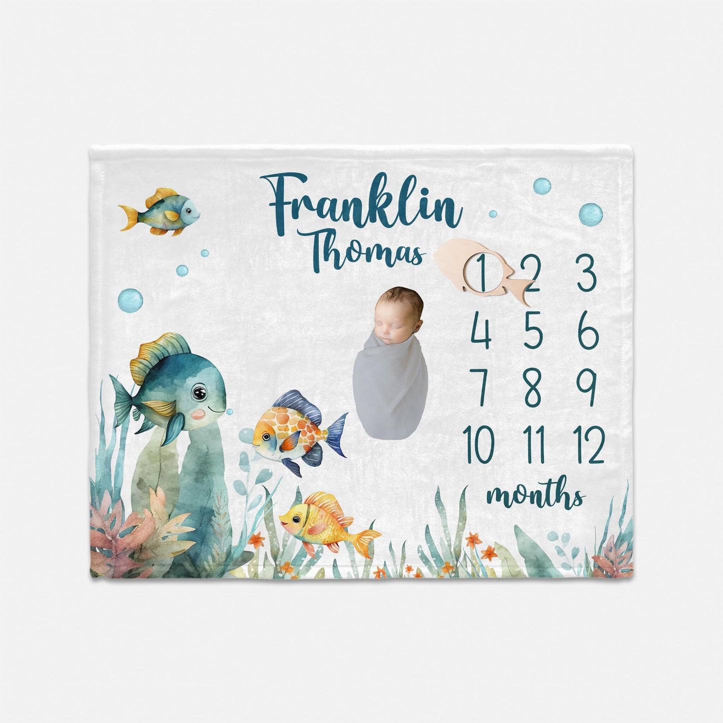 Fish Baby Milestone Blanket, O36