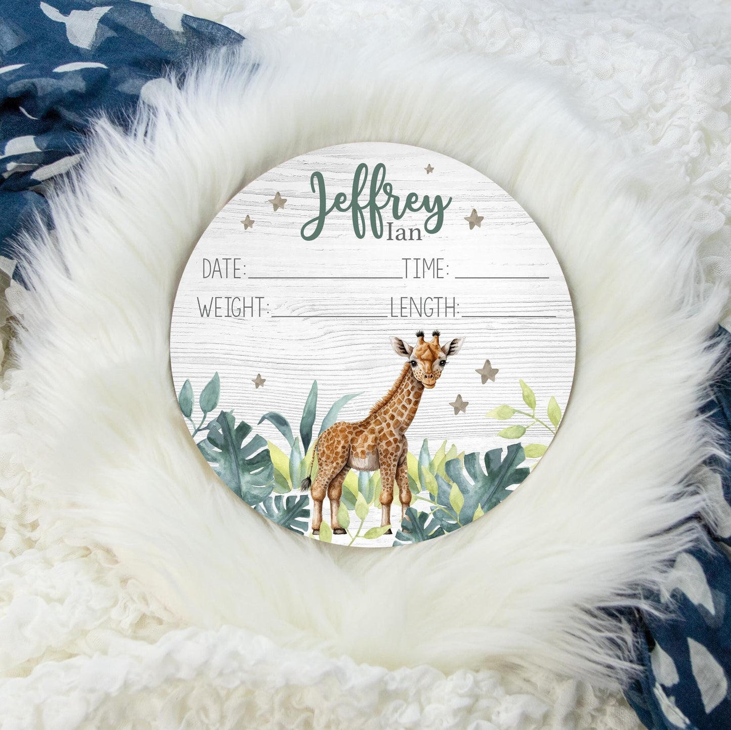 Giraffe Wood Birth Stat Sign, Safari S58