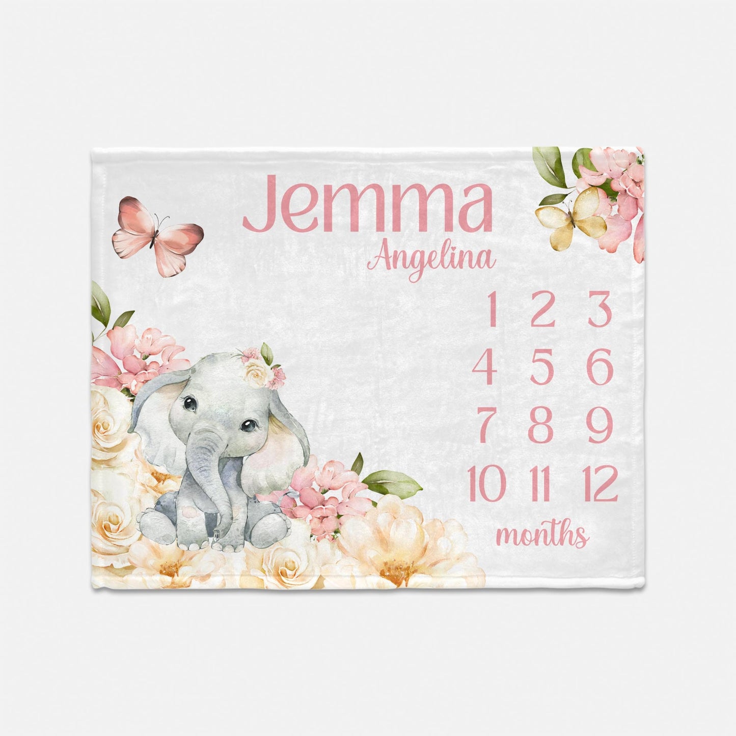Girl Elephant Milestone Blanket, Floral S60