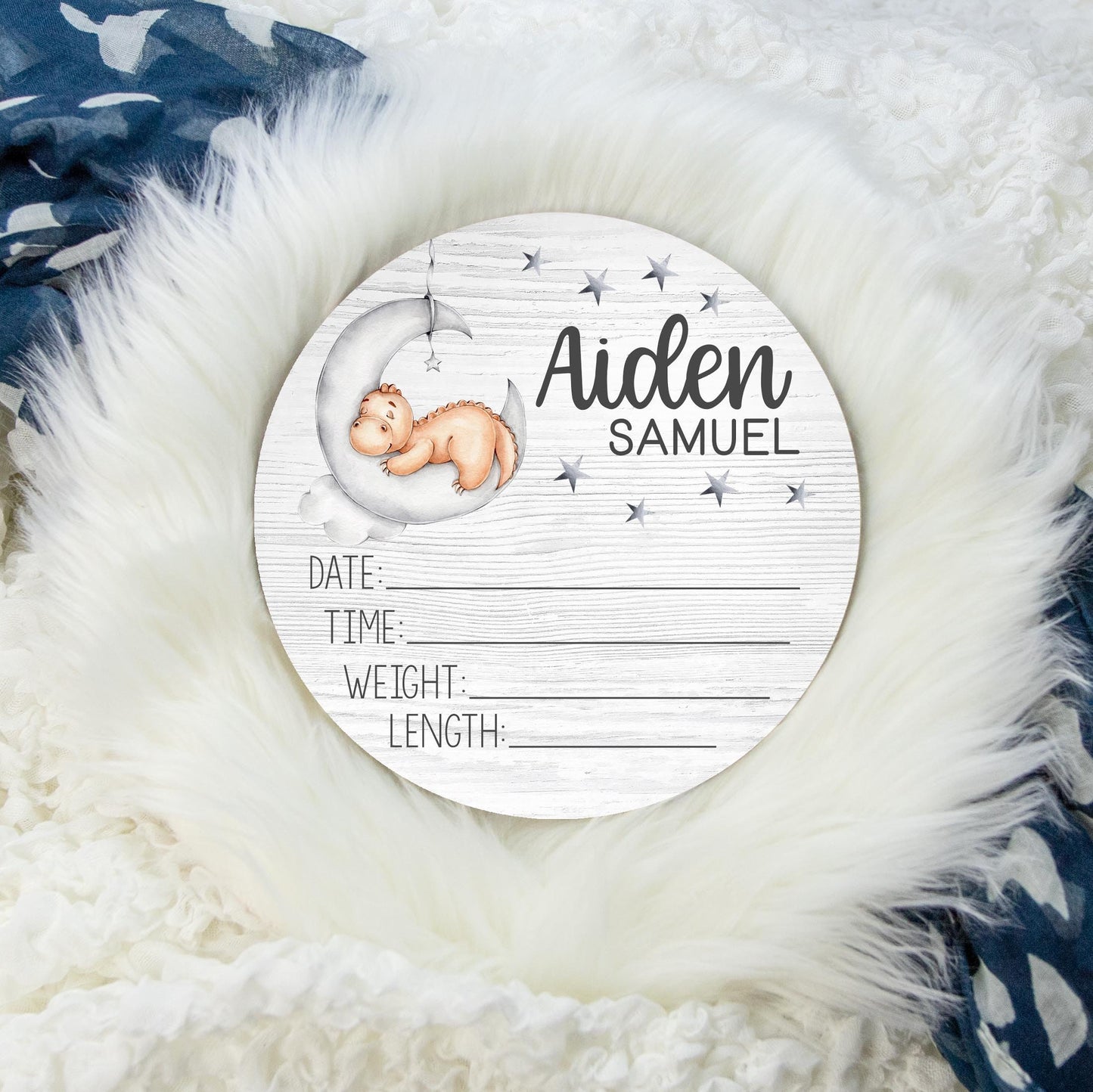 Dinosaur Moon Wooden Birth Stat Sign