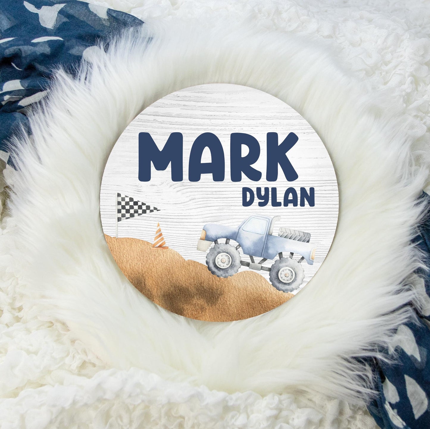 Monster Truck Round Wood Name Sign, B65