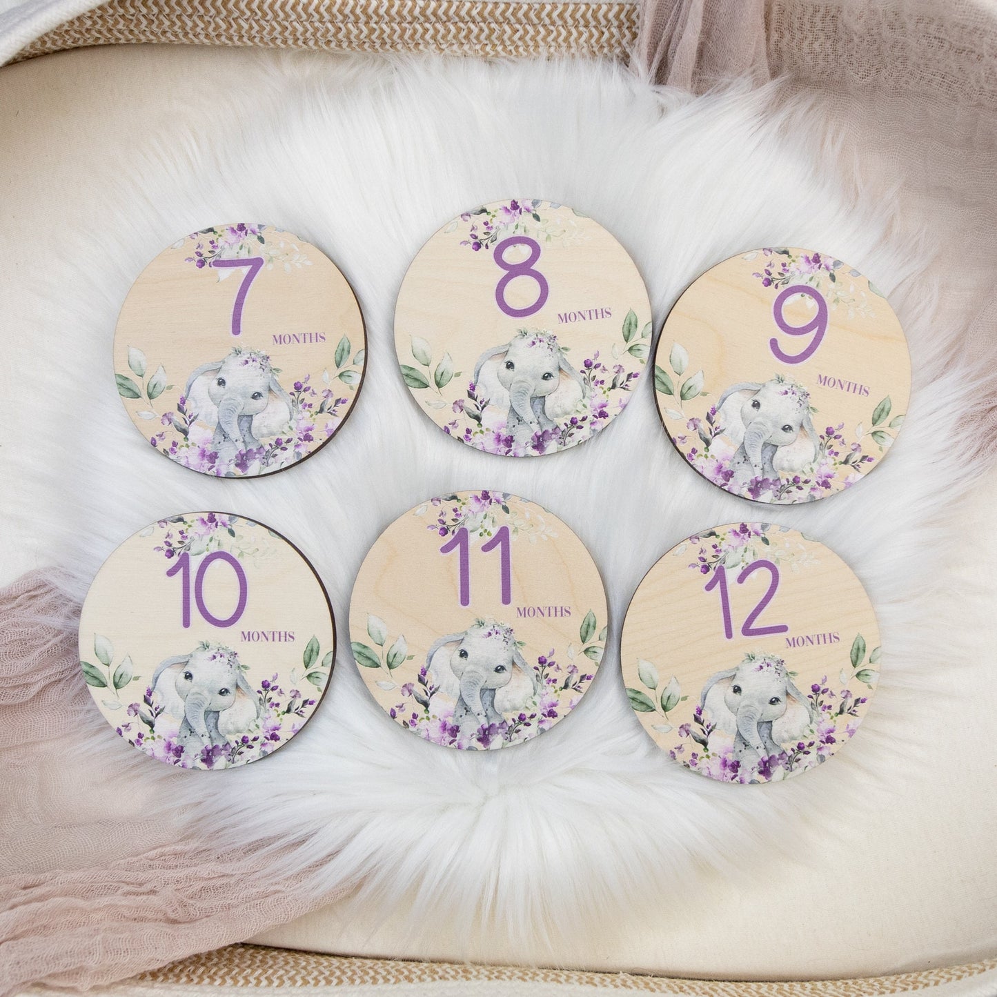 Girl Elephant Wood Milestone Cards, S51