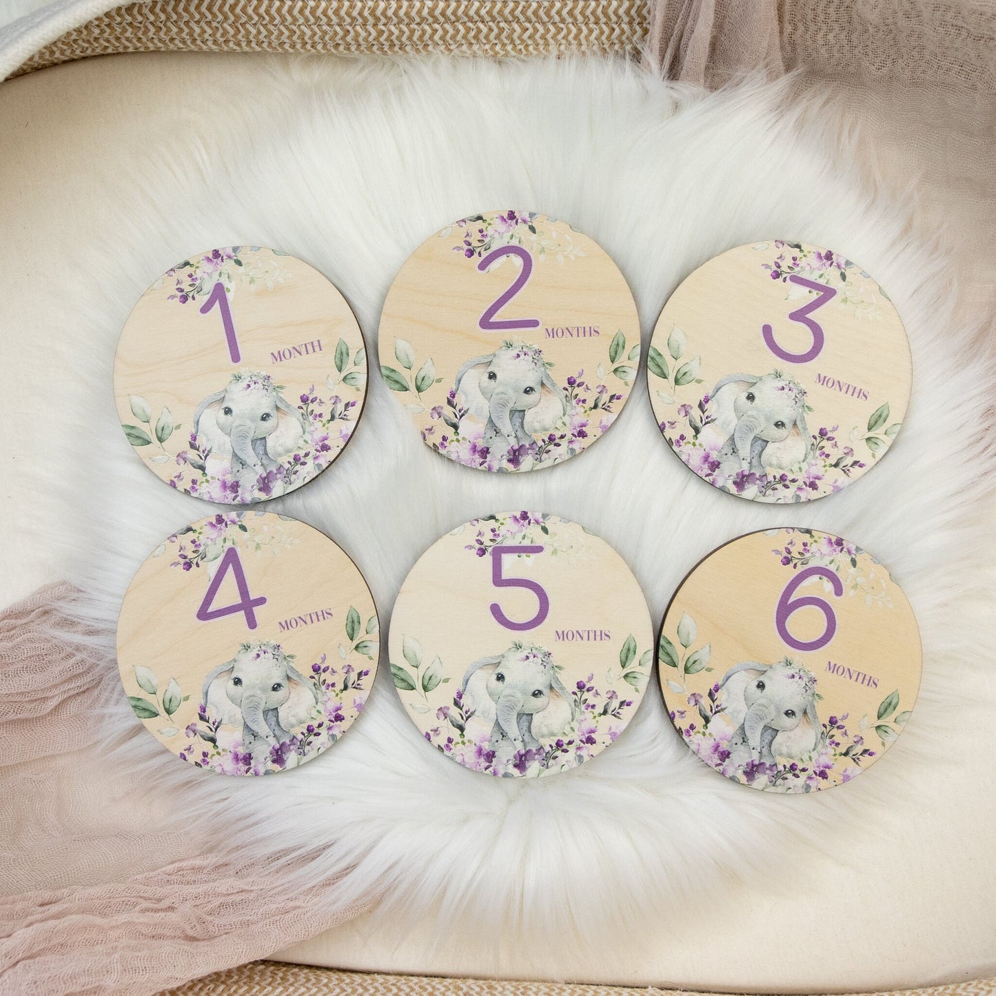 Girl Elephant Wood Milestone Cards, S51