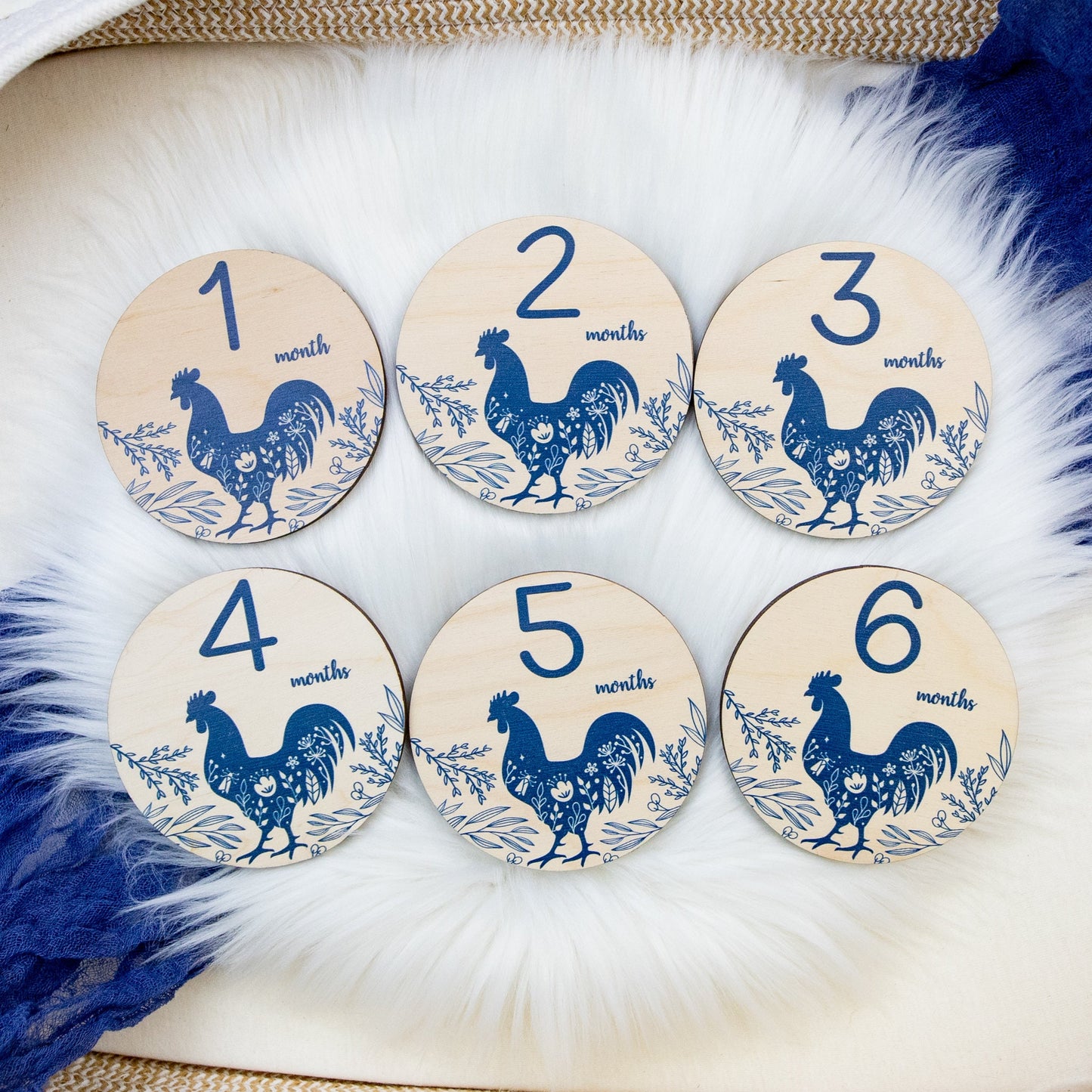 Rooster Milestone Cards, Wood Farm Theme C24