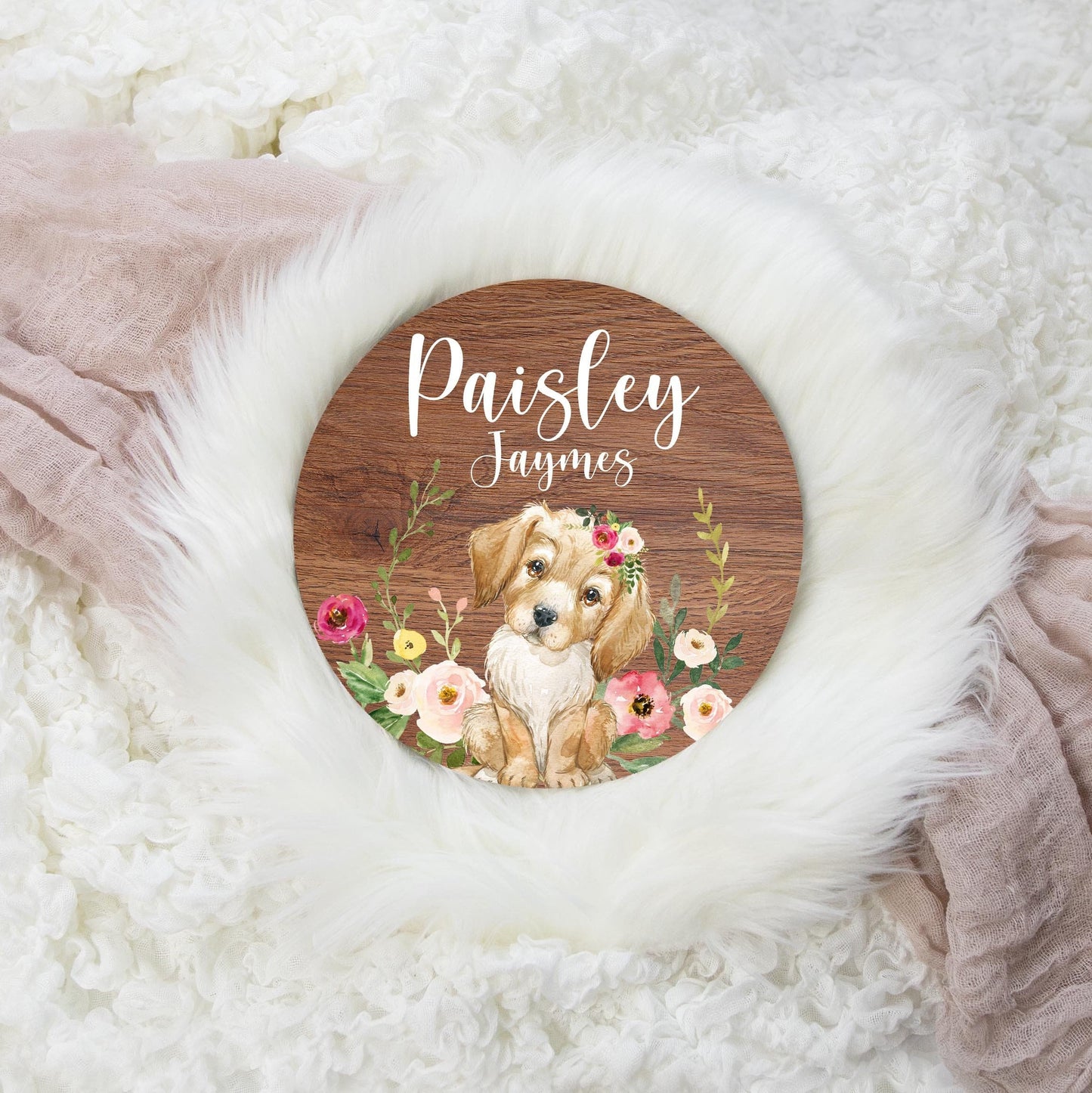 Dog Round Wood Name Sign for Girls, G62