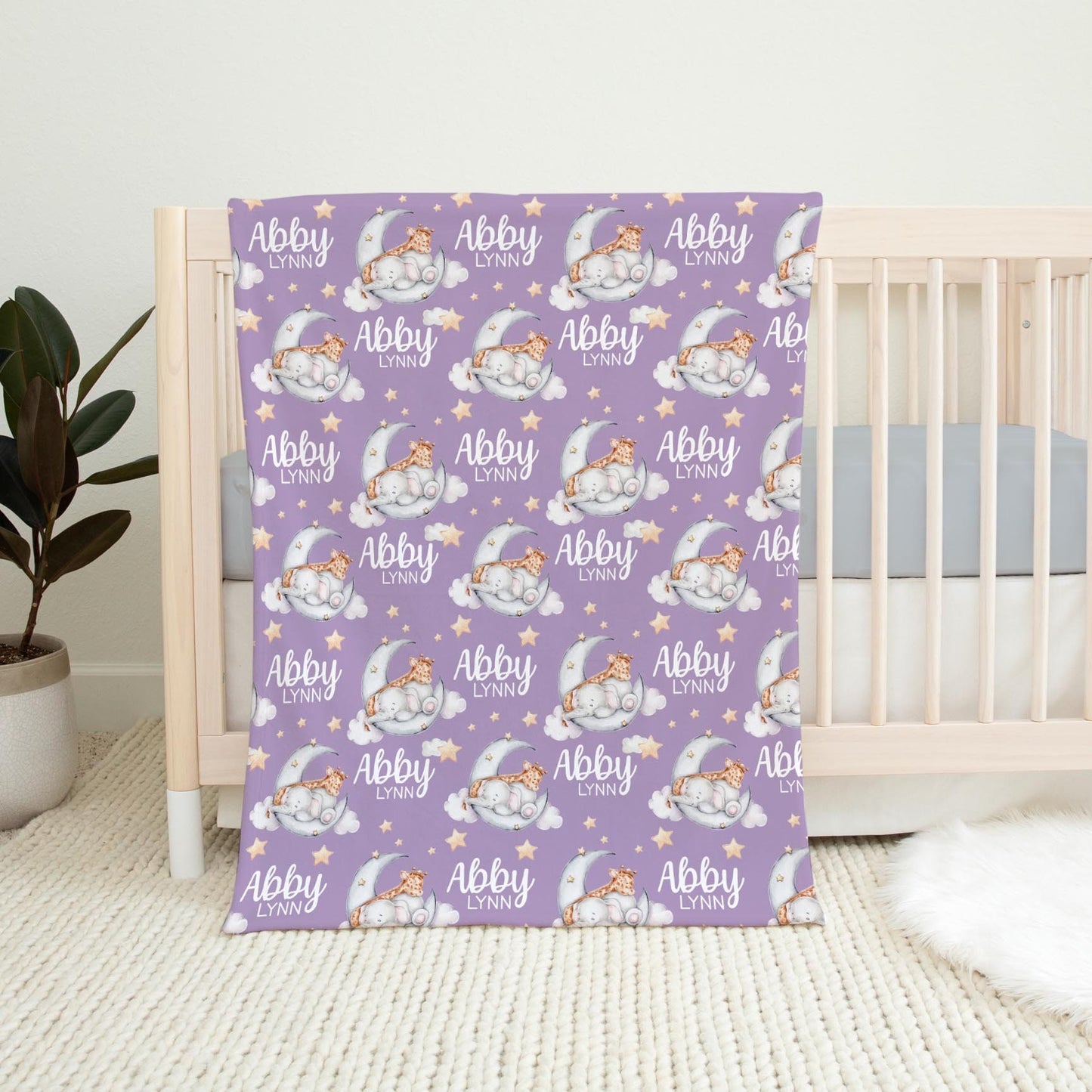 Safari Moon and Stars Swaddle Set, Elephant Giraffe Lullaby Moon S49