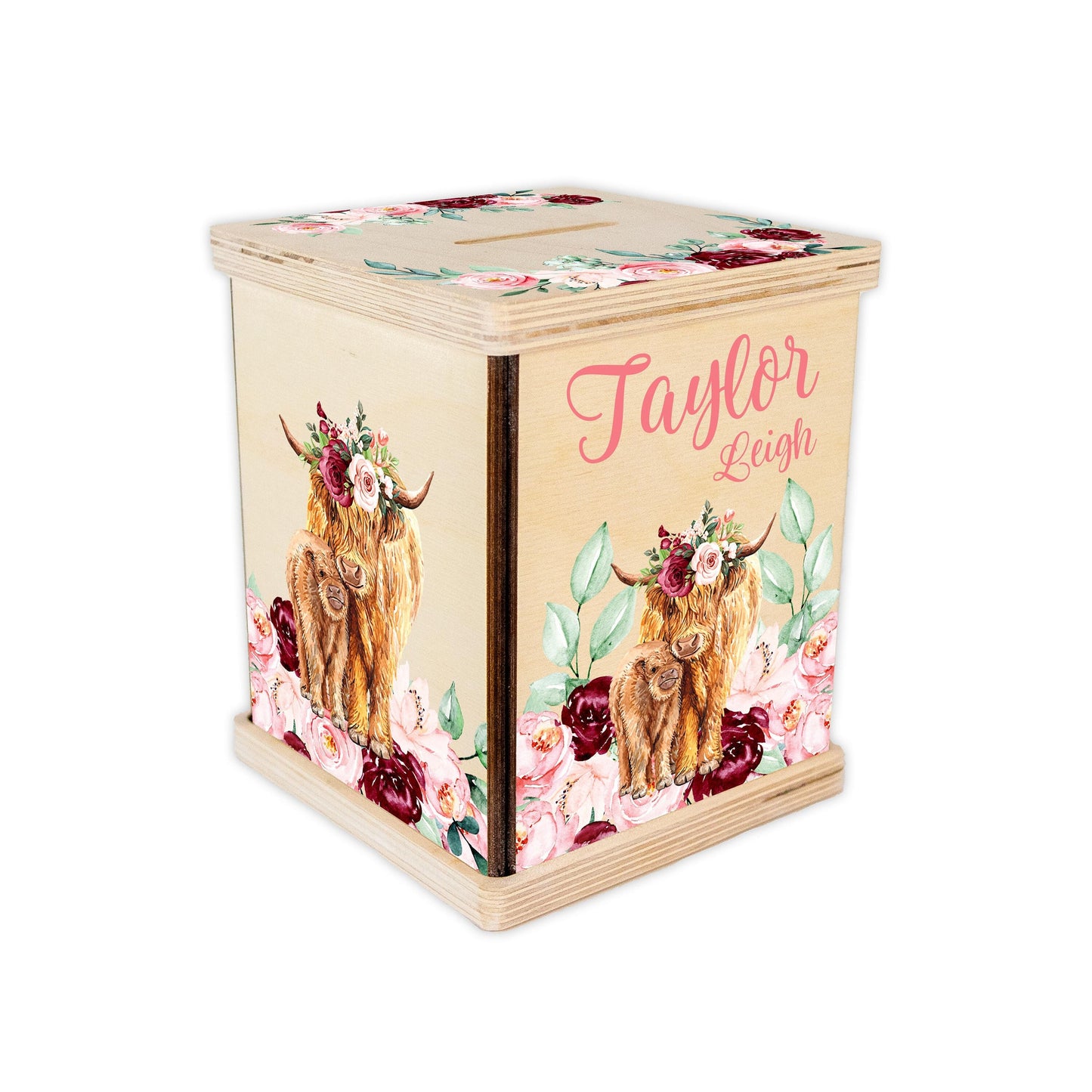 Highland Cow Piggy Bank, Girl C19