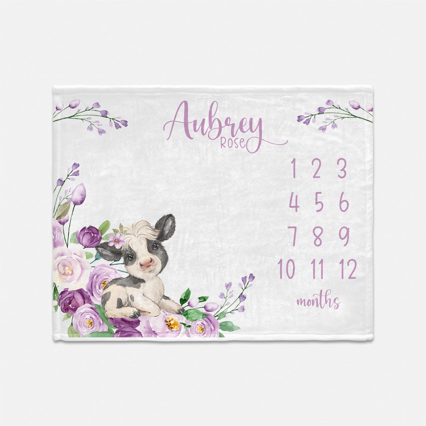 Cow Floral Baby Milestone Blanket, C42