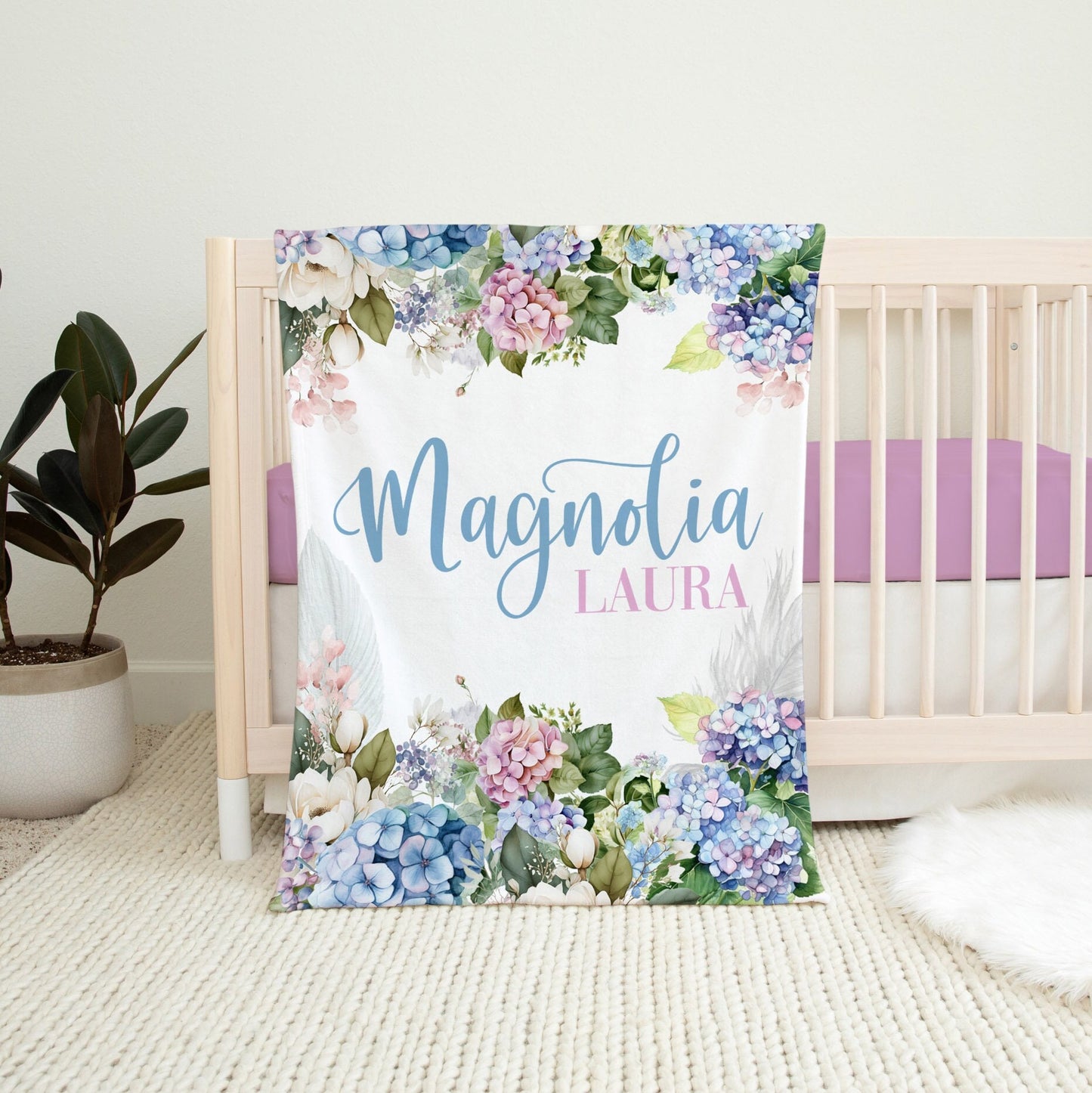 Magnolia and Hydrangea Girl Baby Blanket, F100