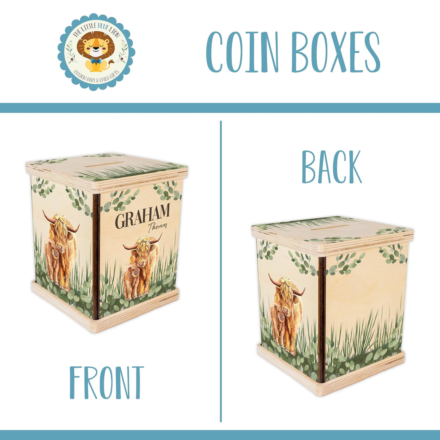 Highland Cow Piggy Bank, Boy C21