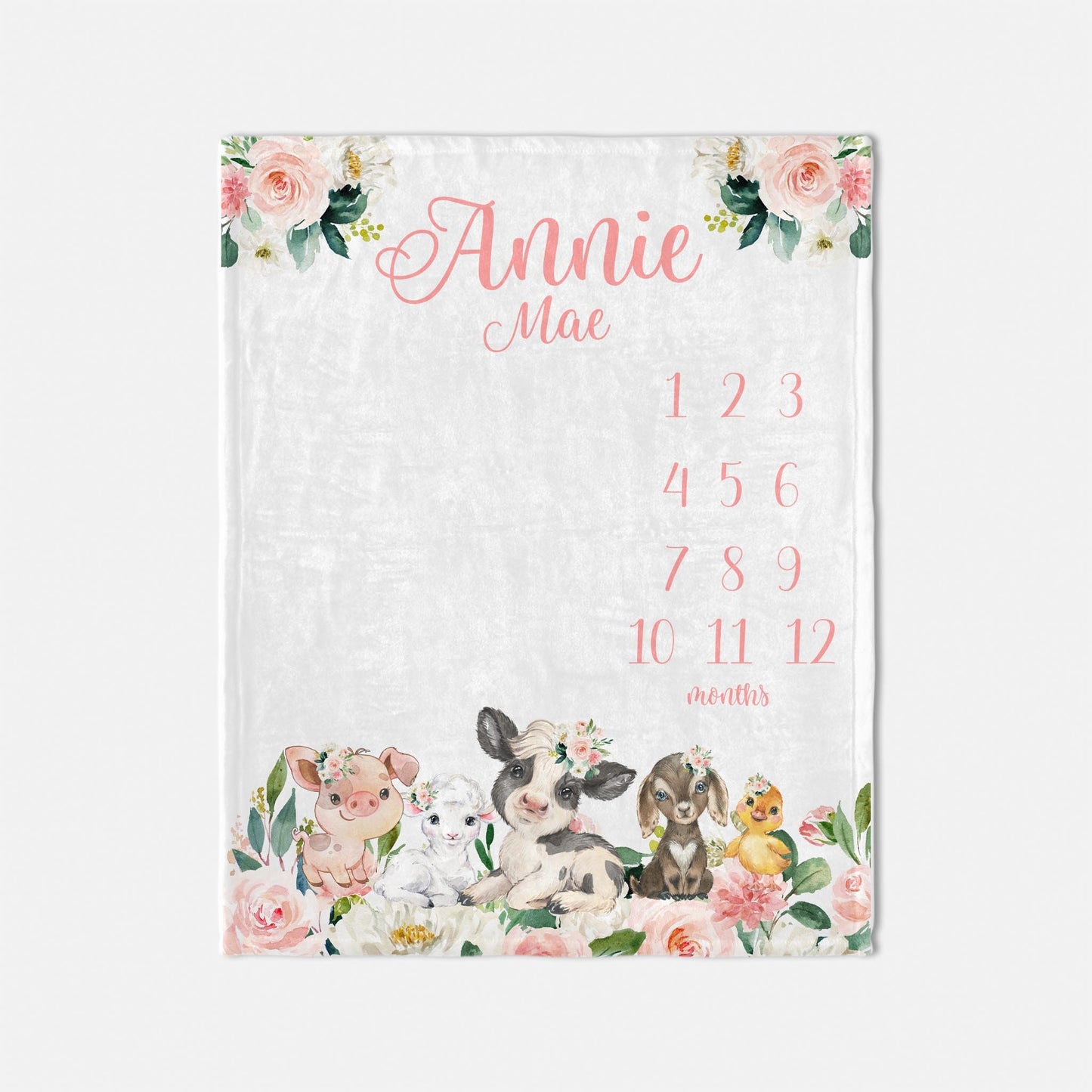 Floral Girl Farm Animal Milestone Blanket, C47