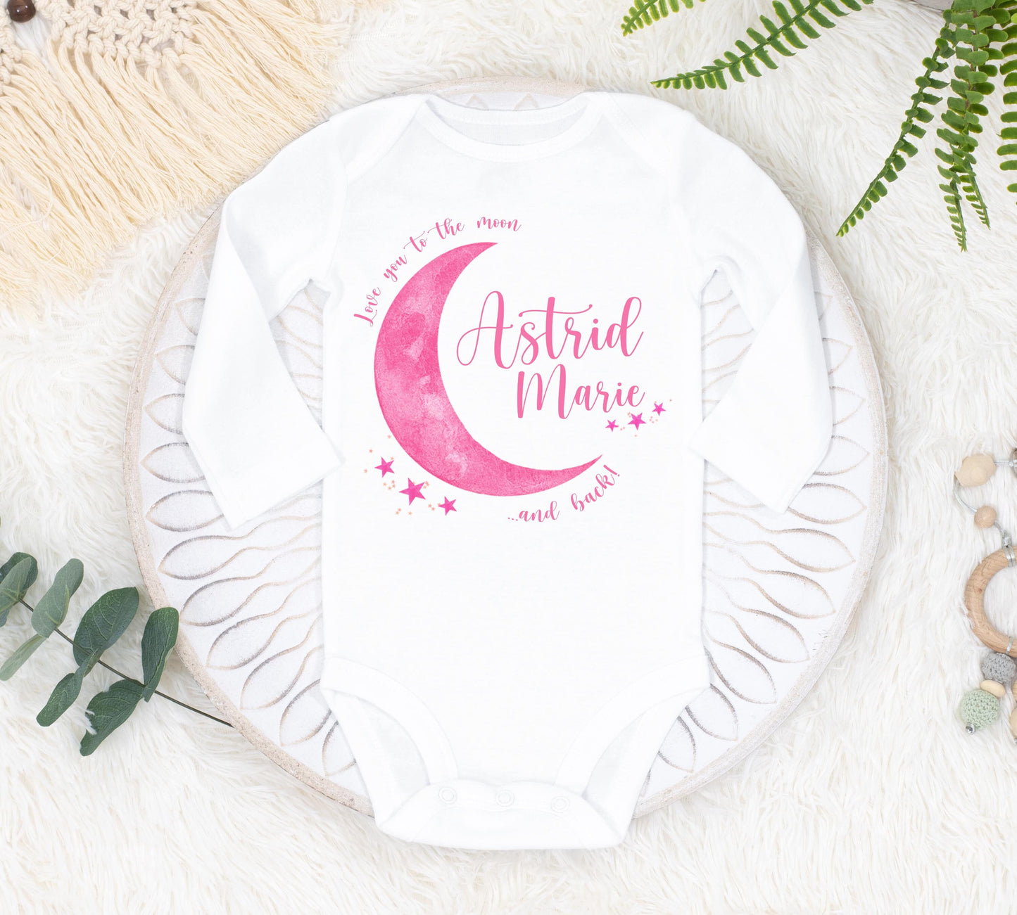 Luna Baby Bodysuit, Pink Love You To The Moon and Back T10