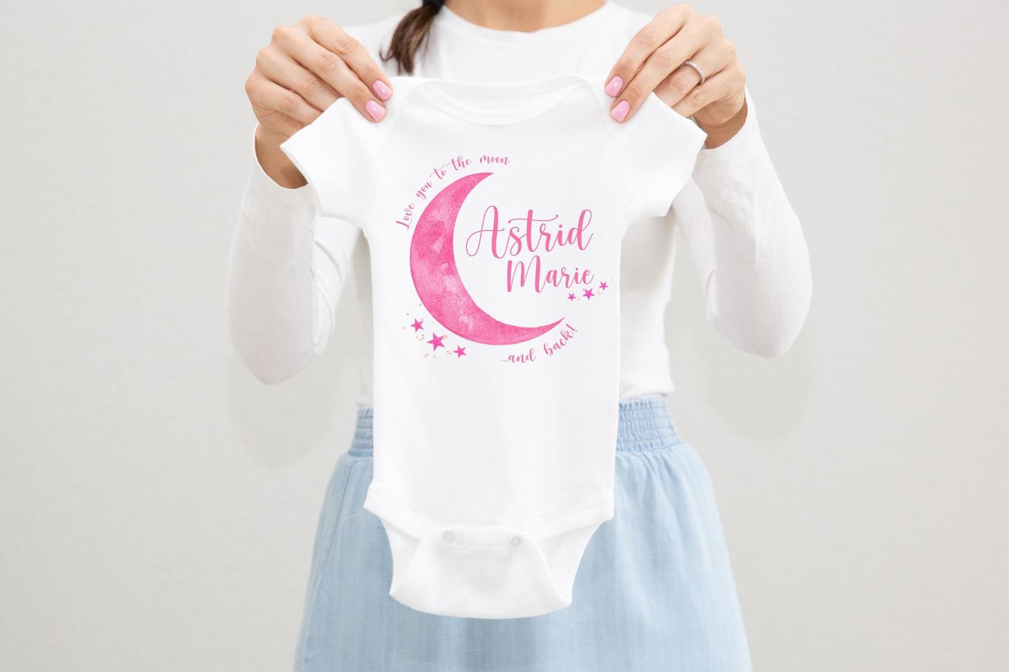 Luna Baby Bodysuit, Pink Love You To The Moon and Back T10
