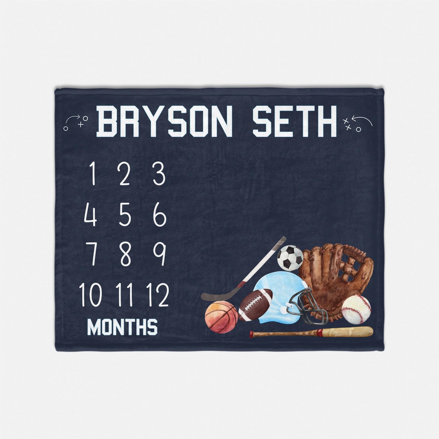 Boy Football and Sports Milestone Blanket, B73