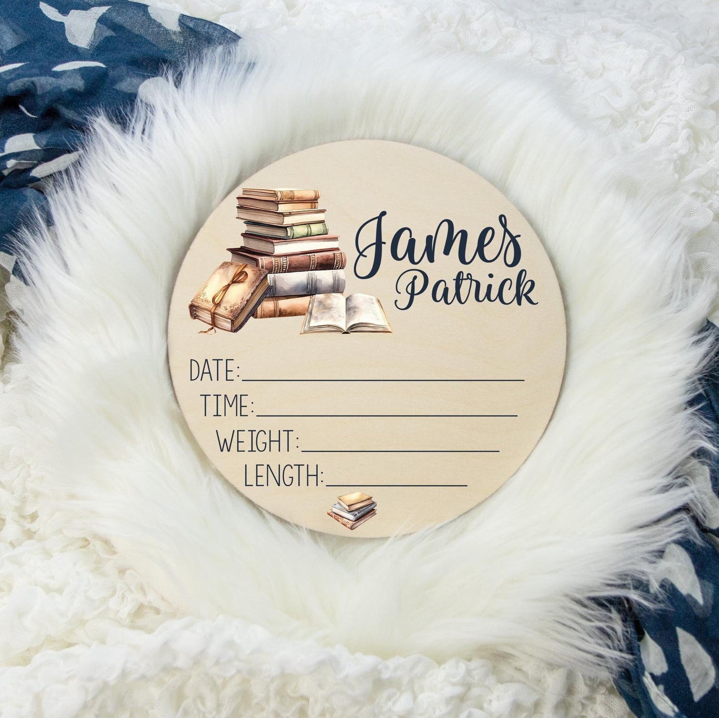 Story Book Round Wood Birth Stat Sign, B78
