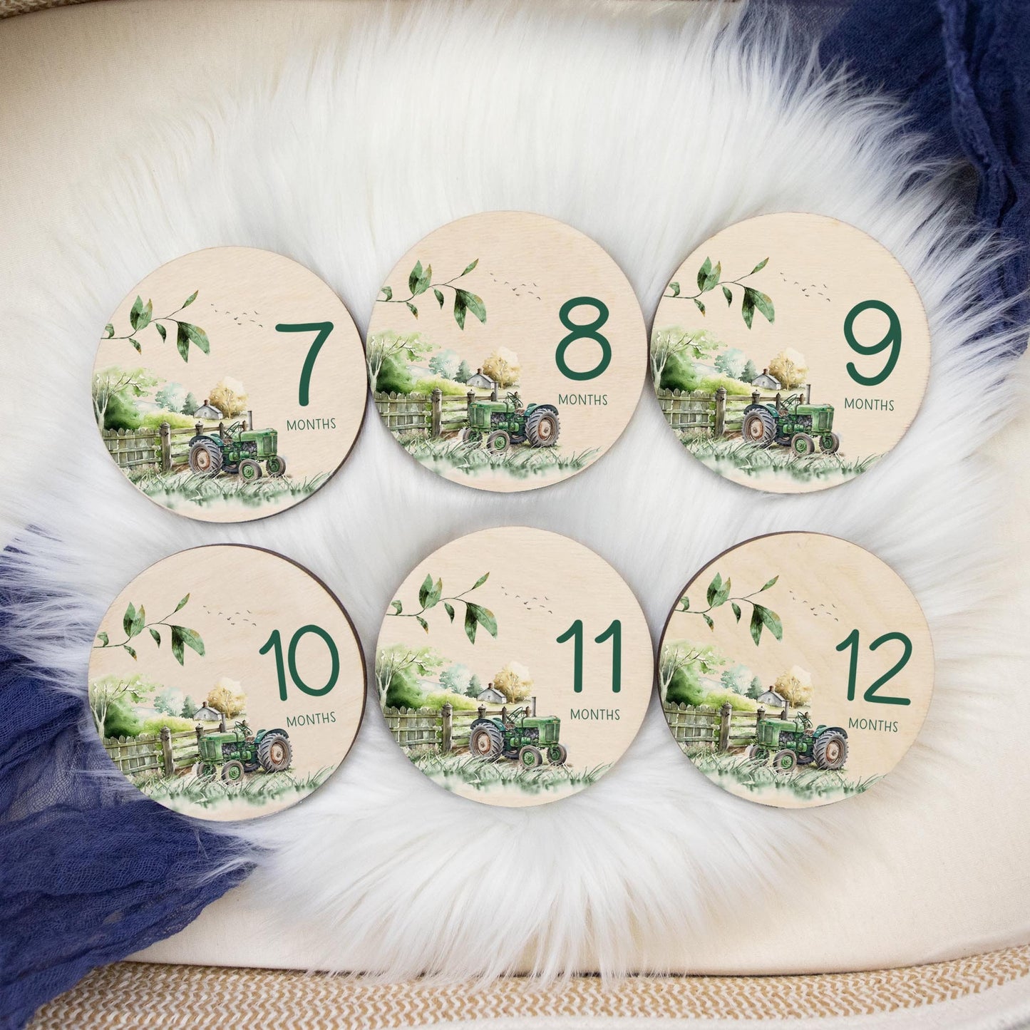 Green Tractor Wood Milestone Cards, C40