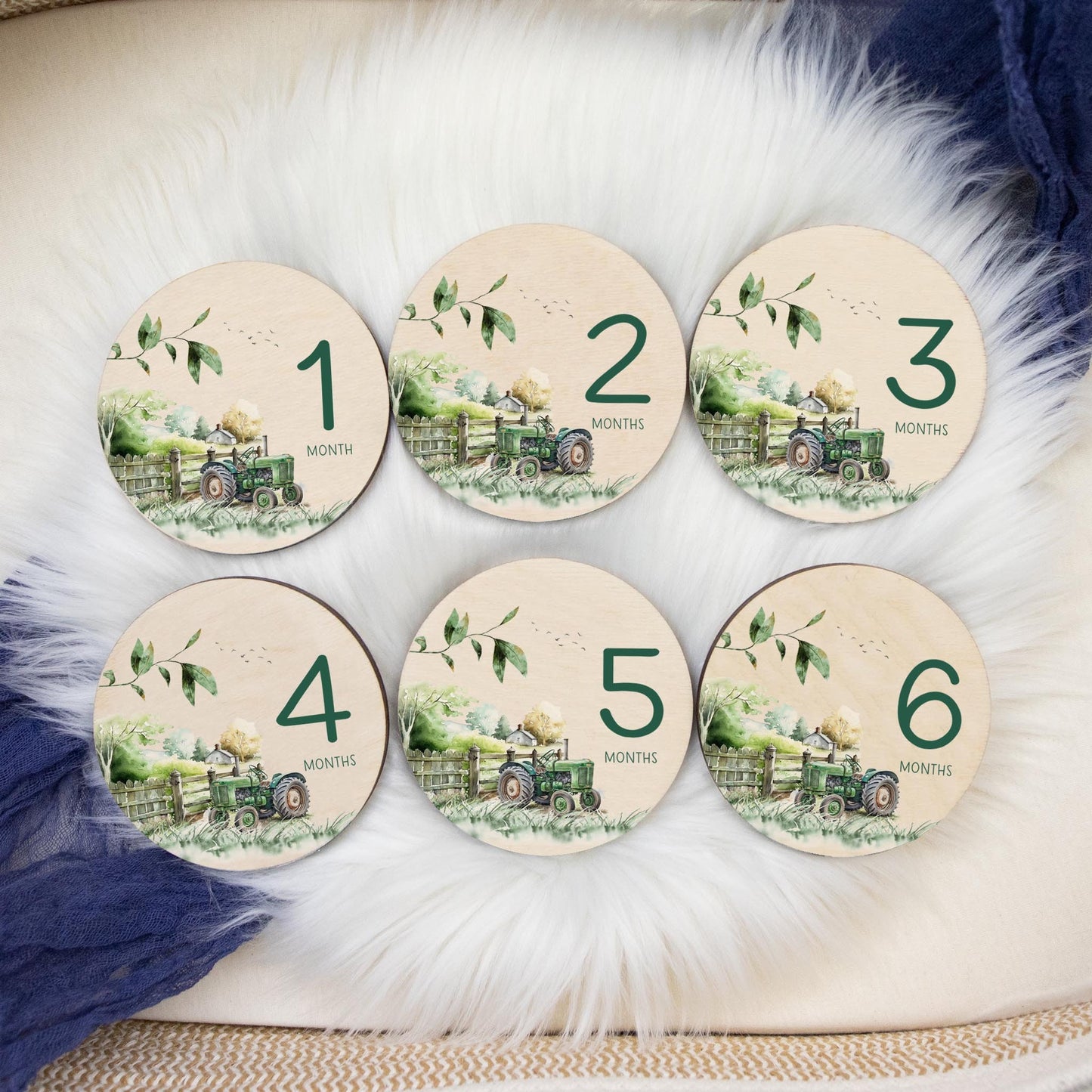 Green Tractor Wood Milestone Cards, C40