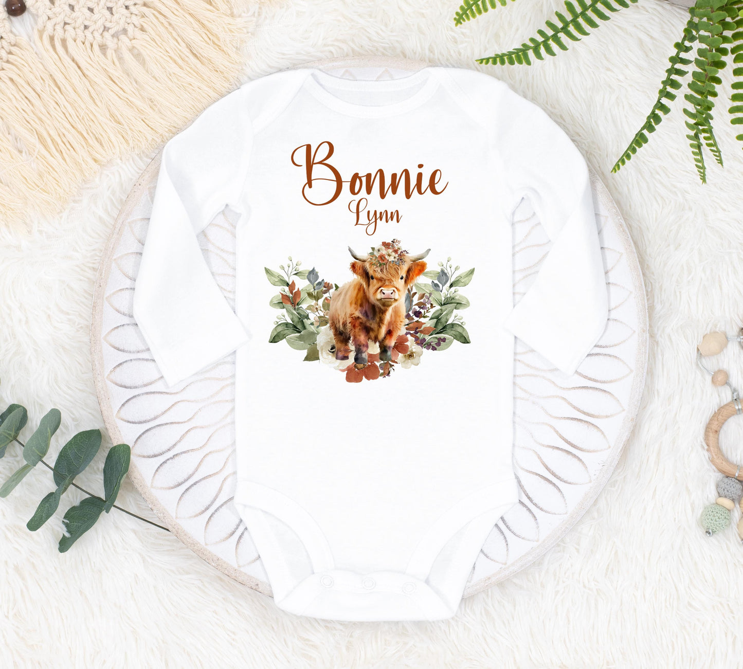Highland Cow Baby Bodysuit, Girl C52