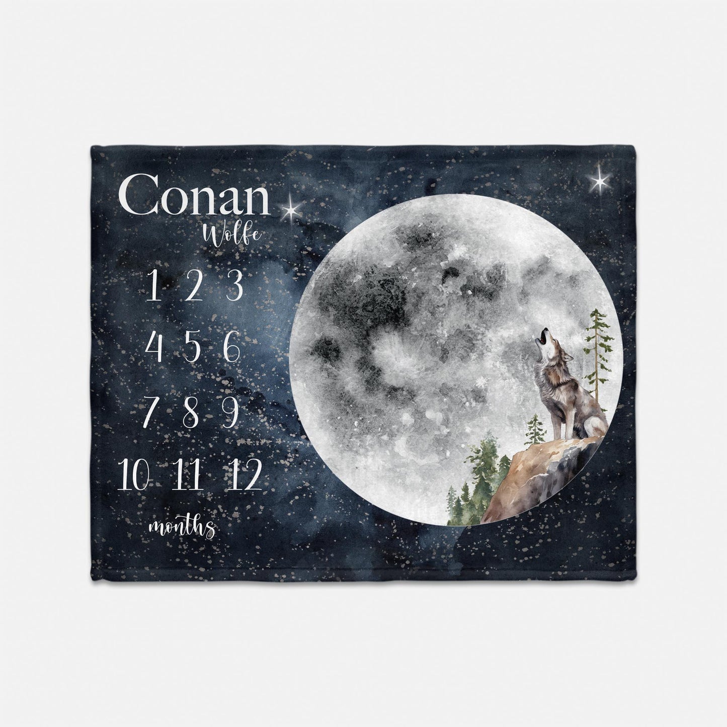Wolf Baby Milestone Blanket, Full Moon Boy Blanket M35